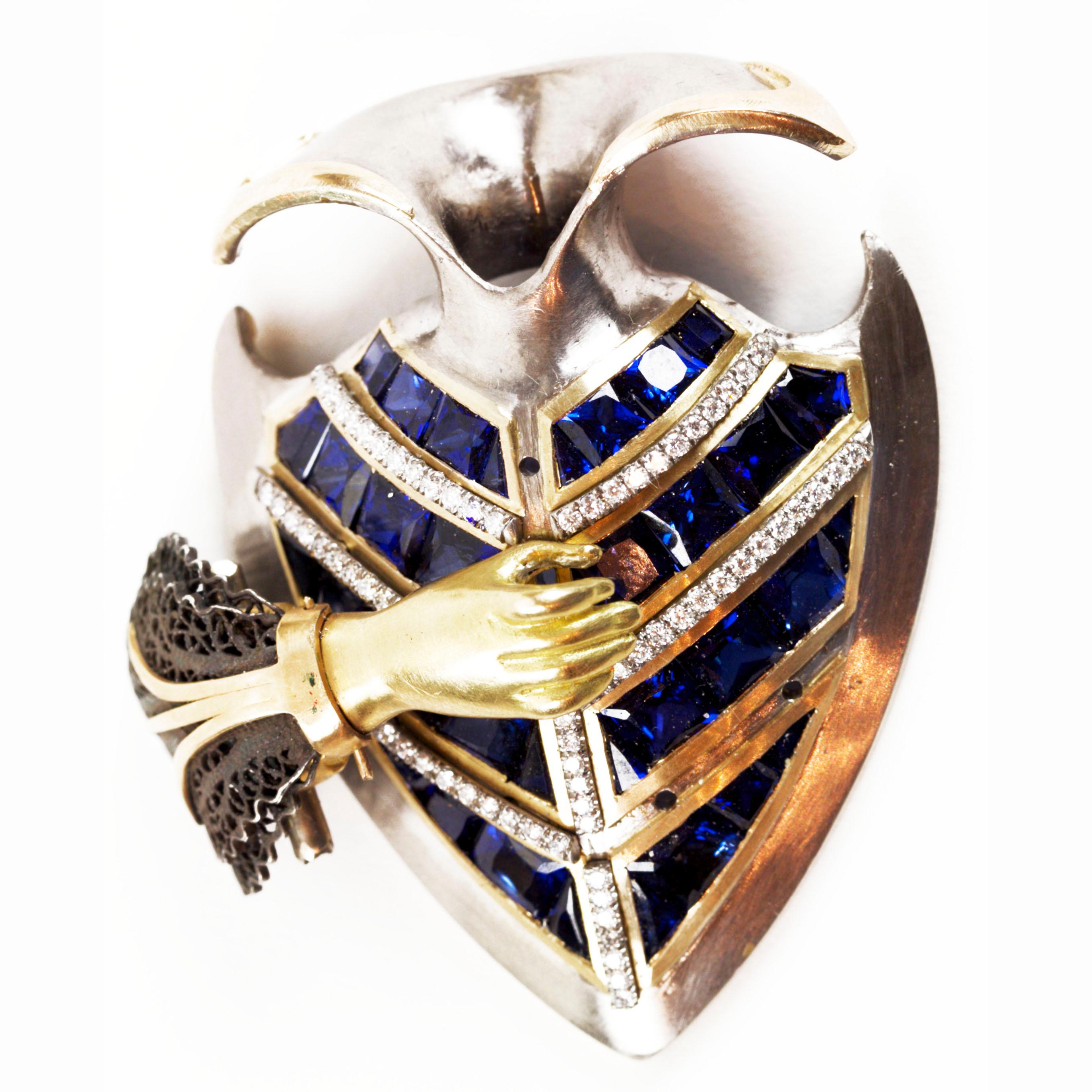 Ark Design, Pendant, Diamonds, Sapphires, Rubies, Citrine,  Gold, Enamel For Sale 2