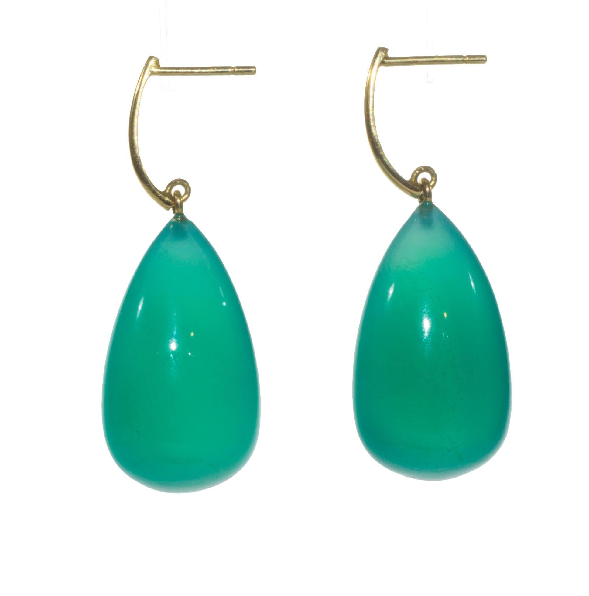 Contemporary Ark Design, Green Agate and 18 Karat Gold Drop Earrings For Sale