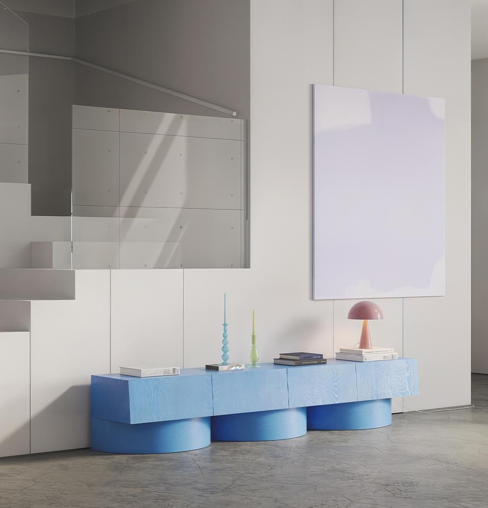 Mid-Century moderno Consolle bassa Ark Blu 4 cover di Hermhaus in vendita