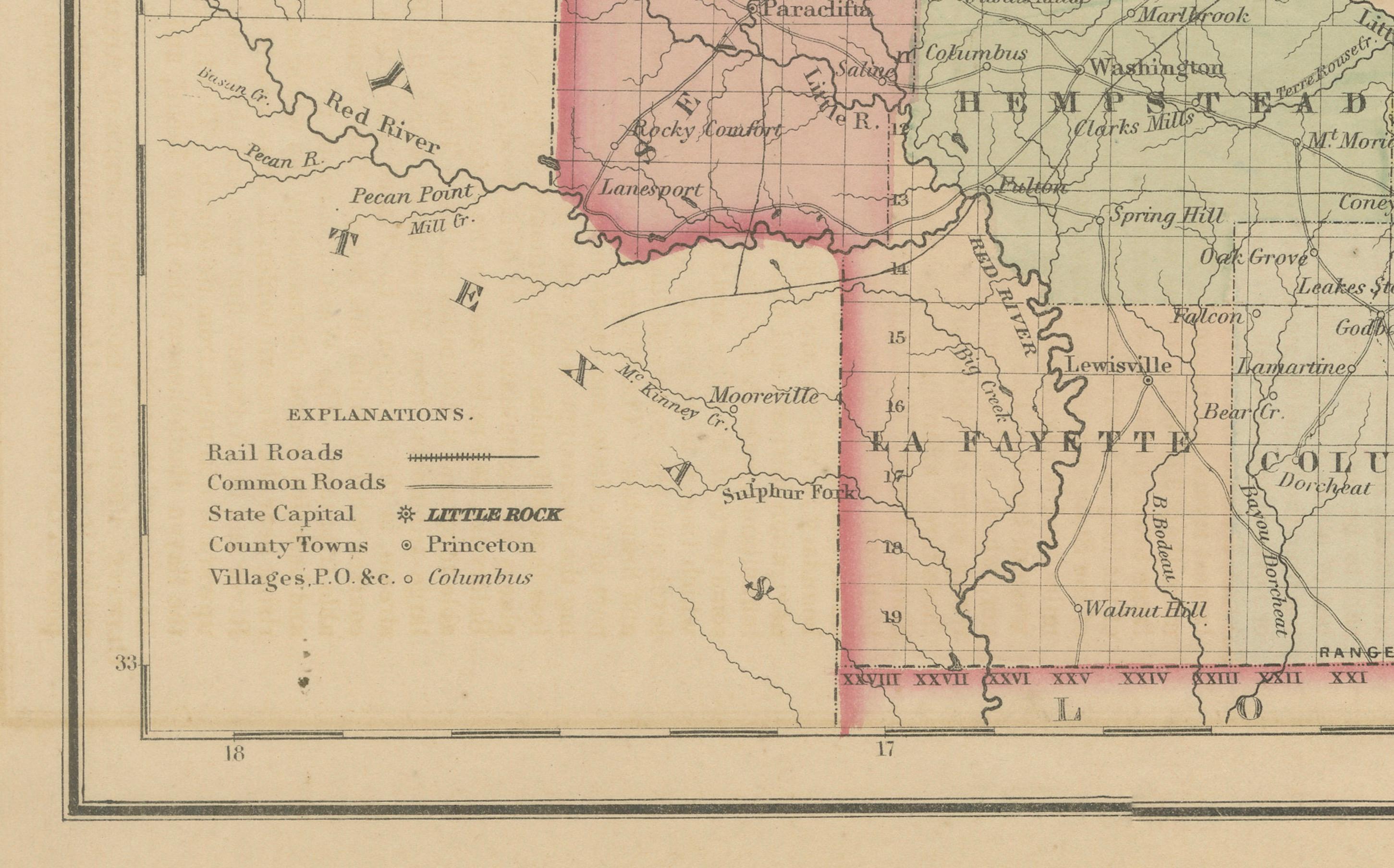 Arkansas Map by Colton, USA Published c.1864 - Mapa del condado coloreado a mano Papel en venta