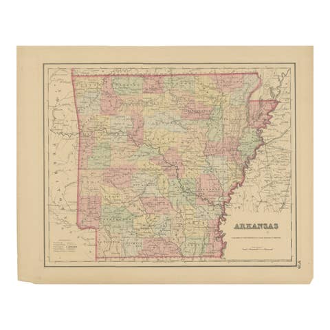 Arkansas Map by Colton, USA Published c.1864 – Hand-Colored County Map