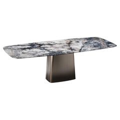 Arketipo Icon Dining Table with a Marble Top and Metal Titanium Base