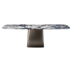 Arketipo Icon Dining Table with a Marble Top and Metal Titanium Base