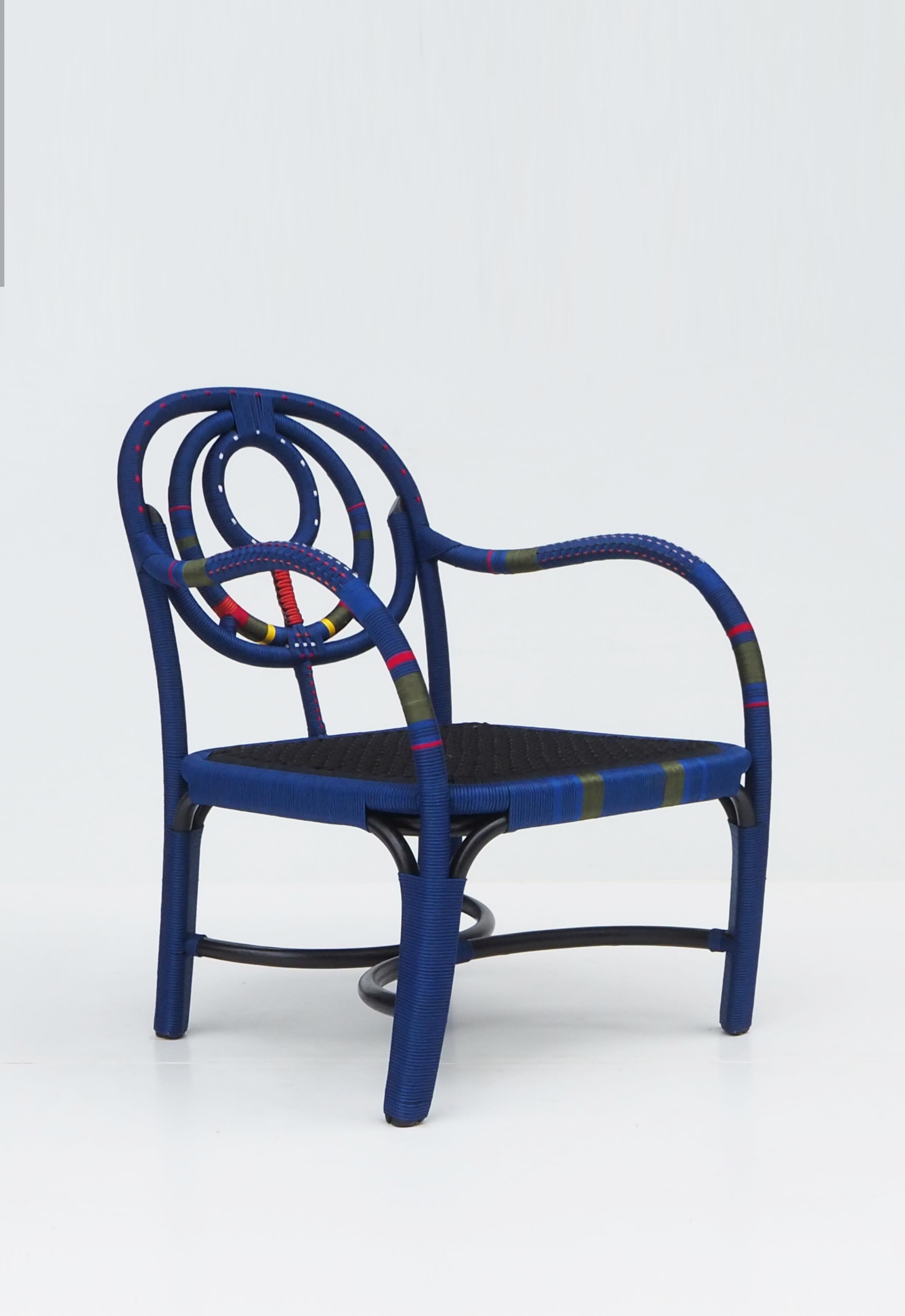 Modern Arkha 'Blue', Tribal Rattan Armchair For Sale