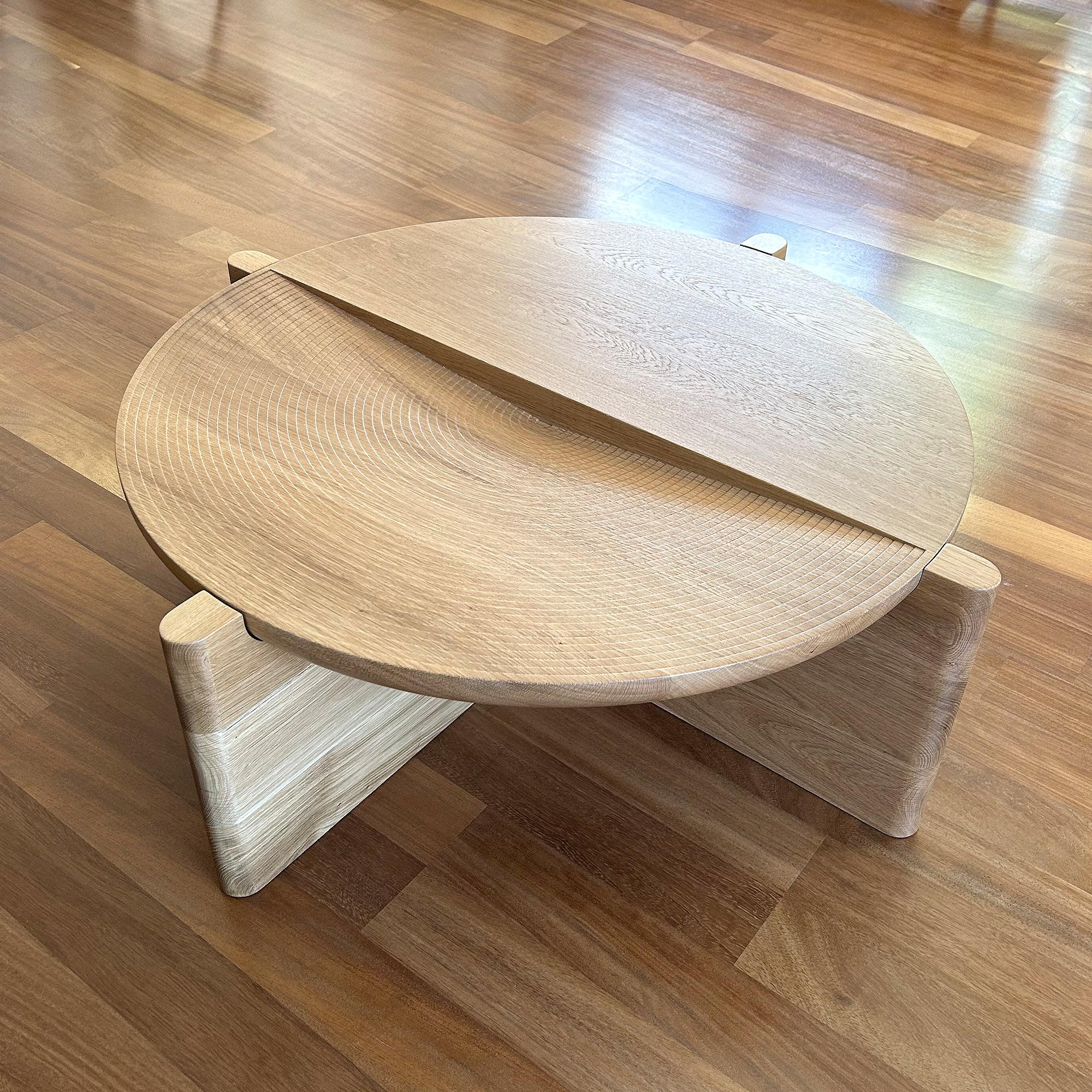 Turkish Arkhe Coffee Table in Solid Oak, Modern Sculptural Round by Fulden Topaloglu For Sale