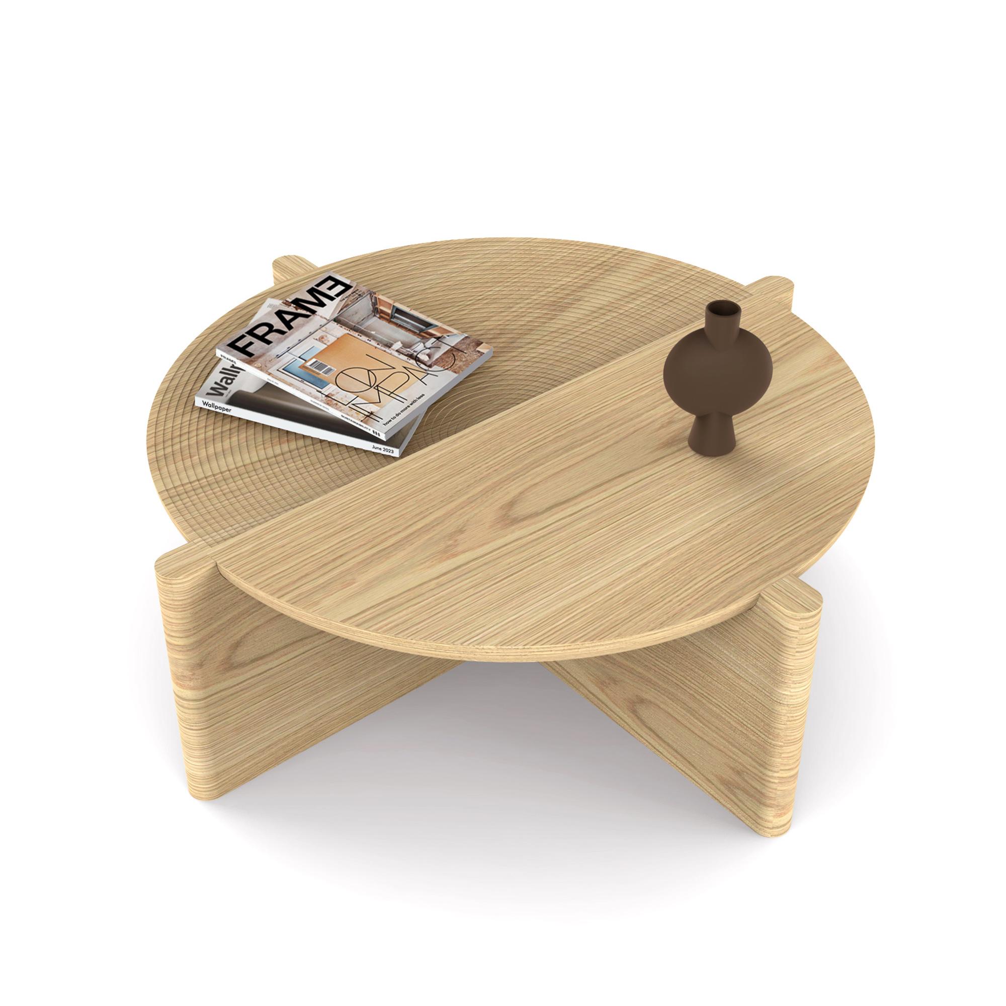 Arkhe Coffee Table in Solid Oak, Modern Sculptural Round by Fulden Topaloglu In New Condition For Sale In Istanbul, TR