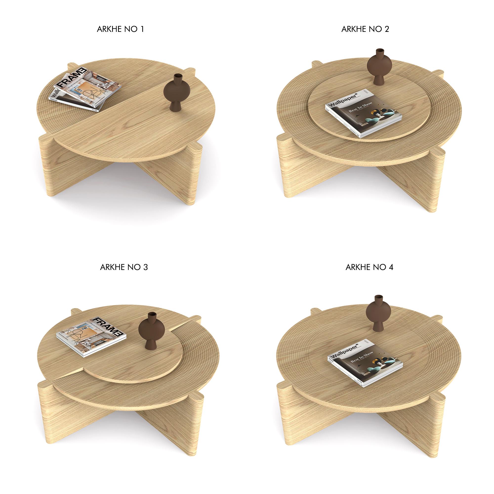 Wood Arkhe Coffee Table in Solid Oak, Modern Sculptural Round by Fulden Topaloglu For Sale