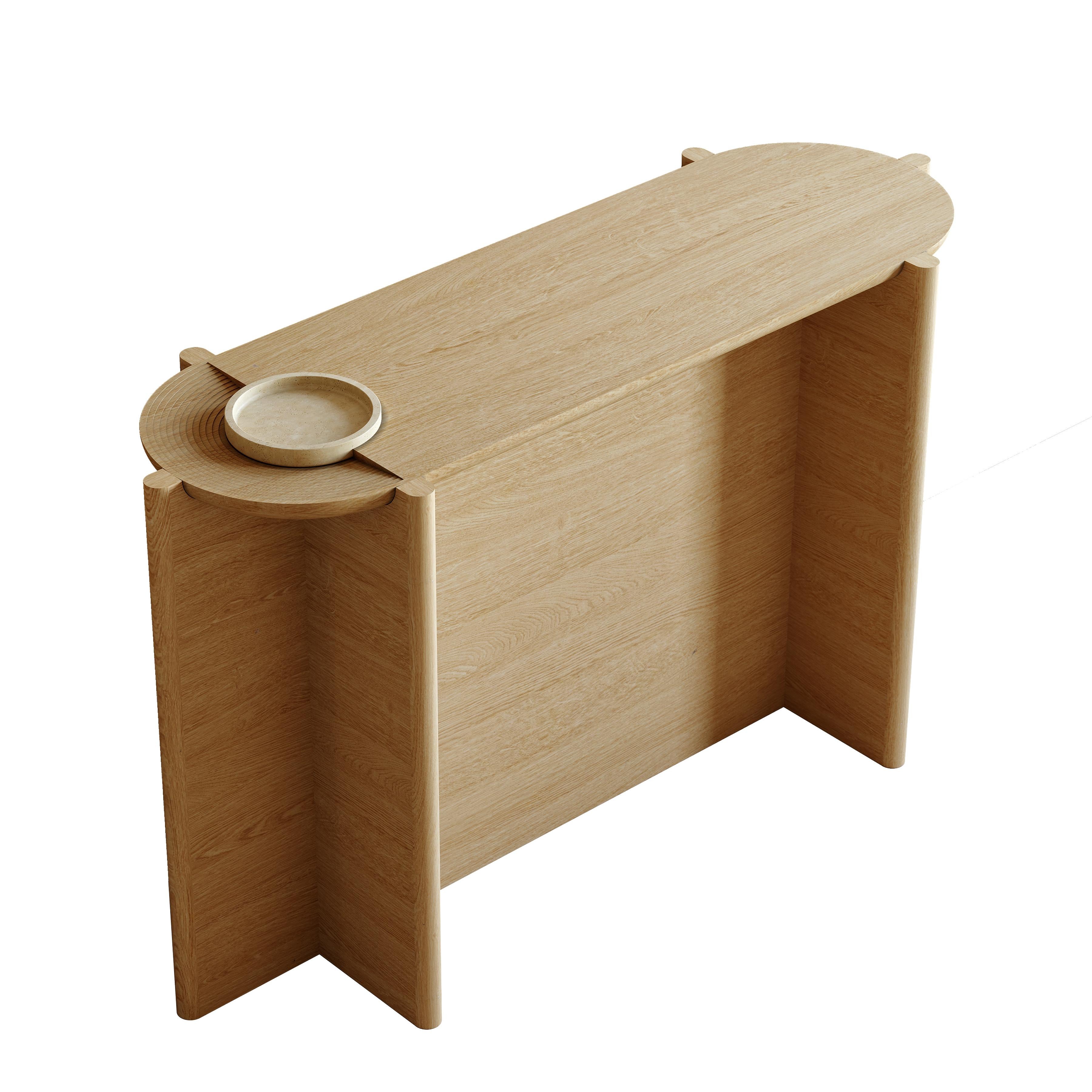 Arkhe Console Table in Oak, Modern Sculptural by Fulden Topaloglu For Sale