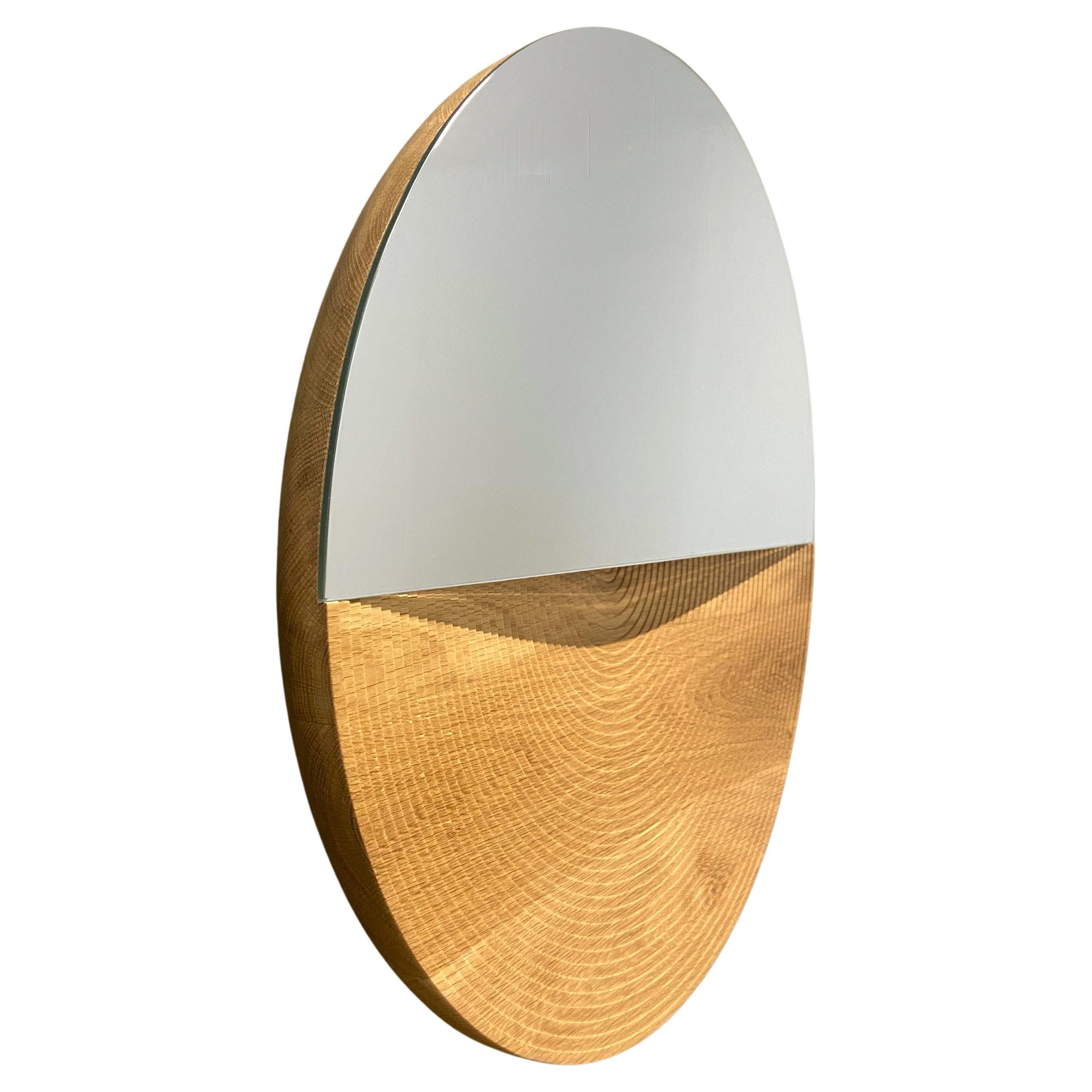 Arkhe Mirror in Oak, Modern Round Sculptural by Fulden Topaloglu In New Condition For Sale In Istanbul, TR