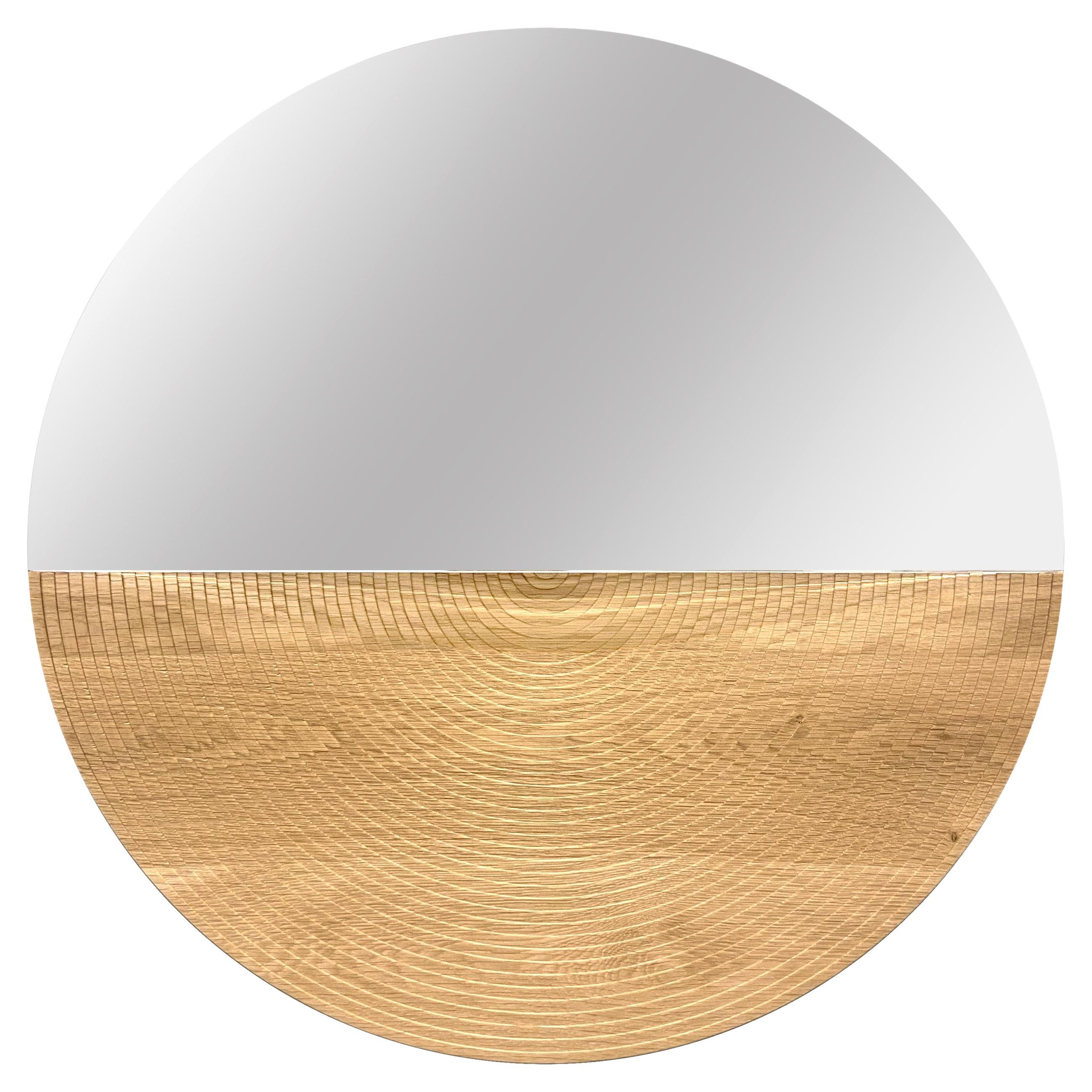 Arkhe Mirror in Oak, Modern Round Sculptural by Fulden Topaloglu For Sale