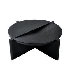 Tavolino Arkhe No 1 in Oak massiccio nero rotondo scultoreo di Fulden Topaloglu