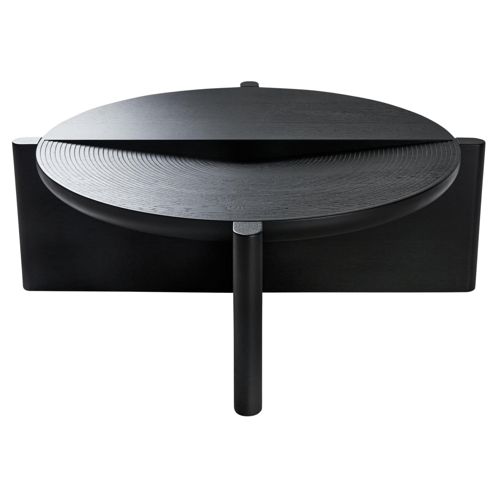 Arkhe No 1 Coffee Table in Solid Oak Black Sculptural Round by Fulden Topaloglu