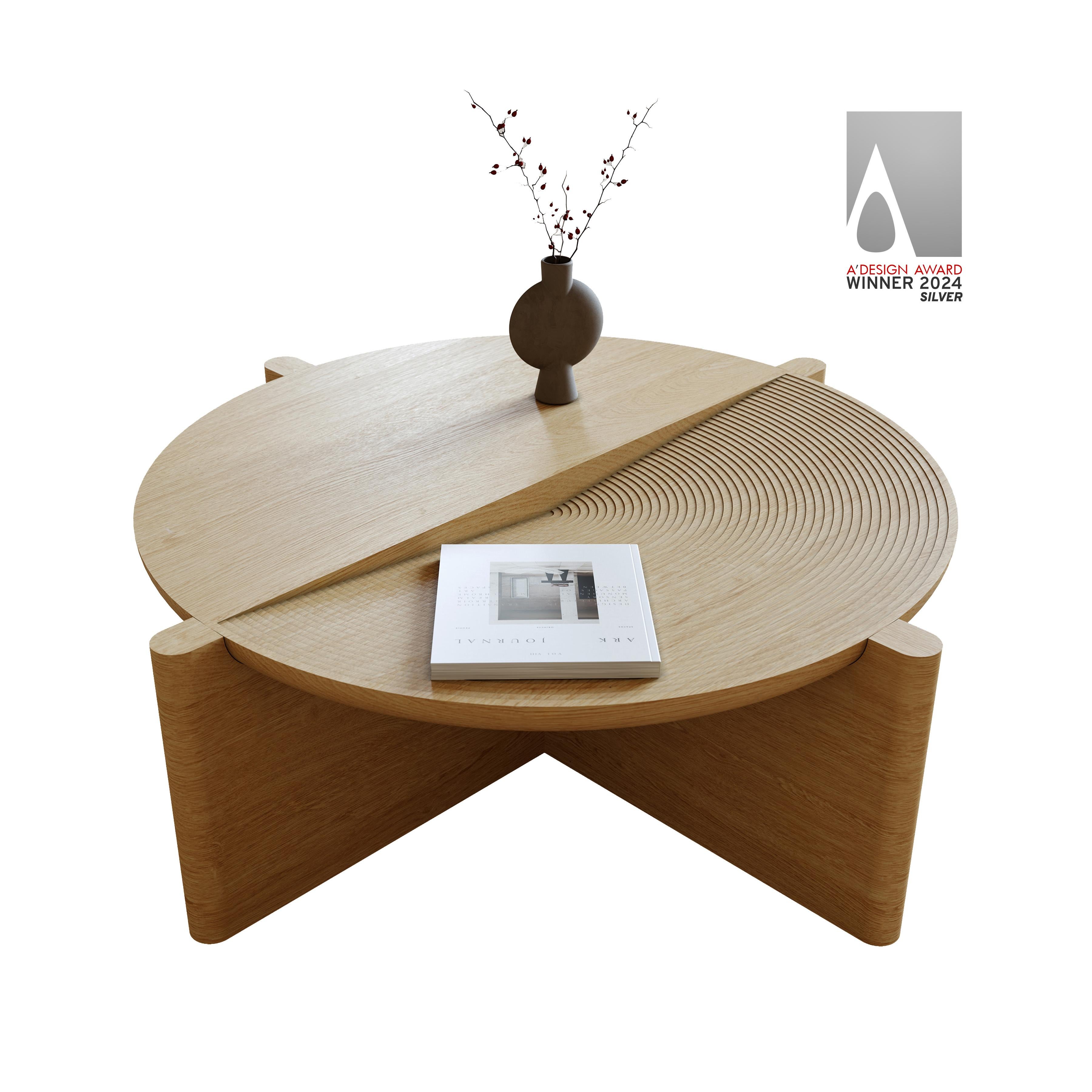 Arkhe No 1 Coffee Table in Solid Oak Modern Sculptural Round by Fulden Topaloglu For Sale 1
