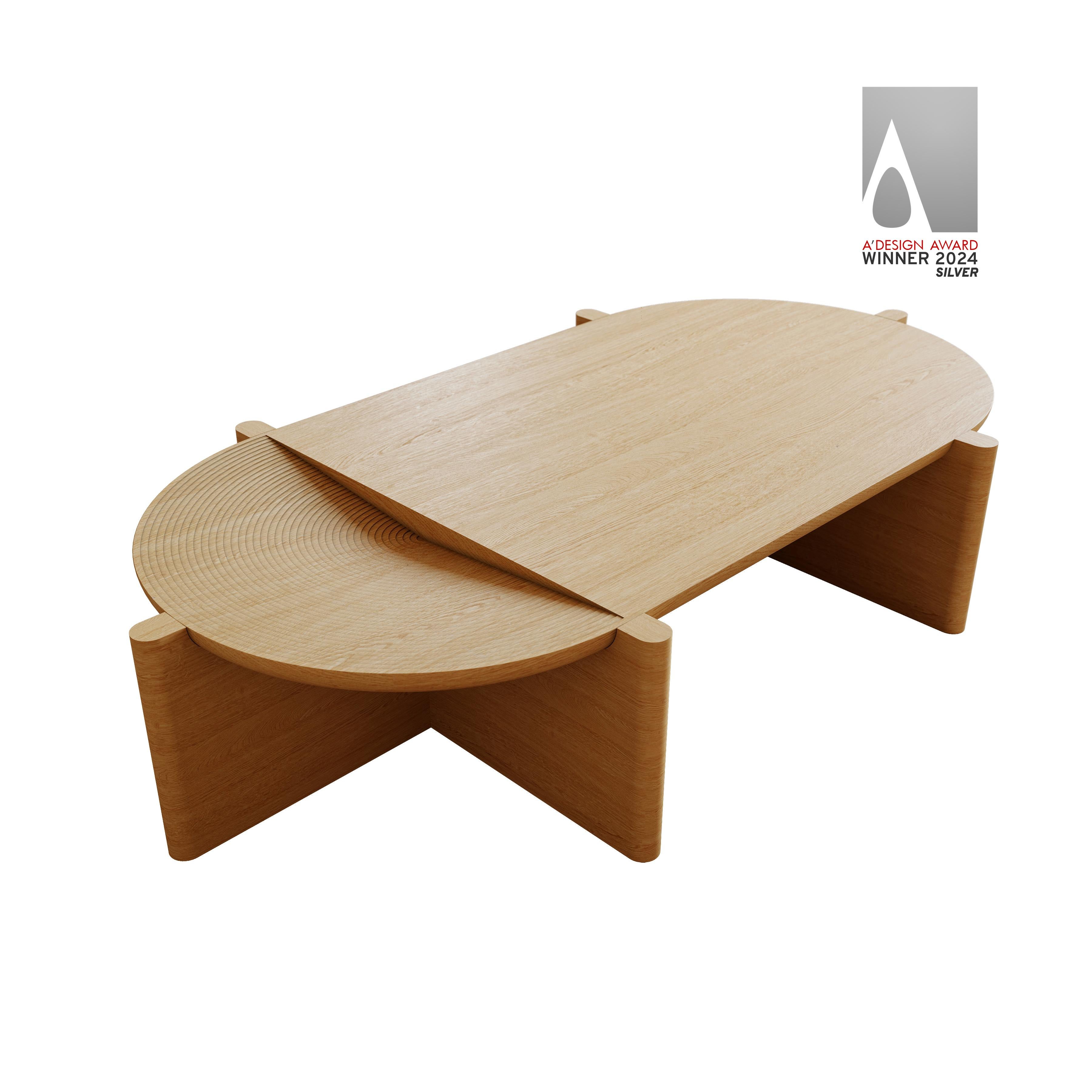 Carved Arkhe No 1 Coffee Table Oval Solid Oak, Modern Sculptural by Fulden Topaloglu For Sale