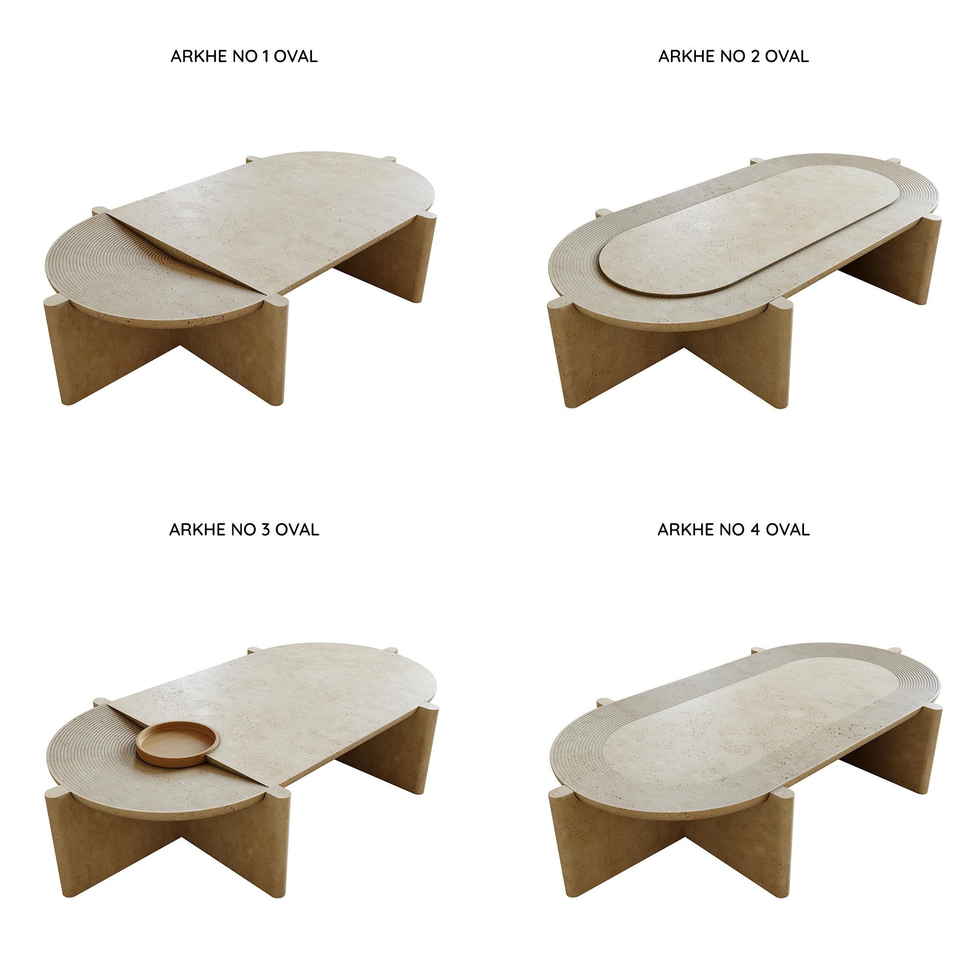 Table basse Arkhe No 1 en travertin ovale, sculpturale moderne de Fulden Topaloglu en vente 2