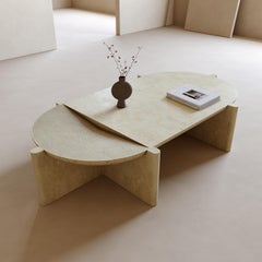 Arkhe No 1 Coffee Table Oval Travertine, Modern Sculptural by Fulden Topaloglu