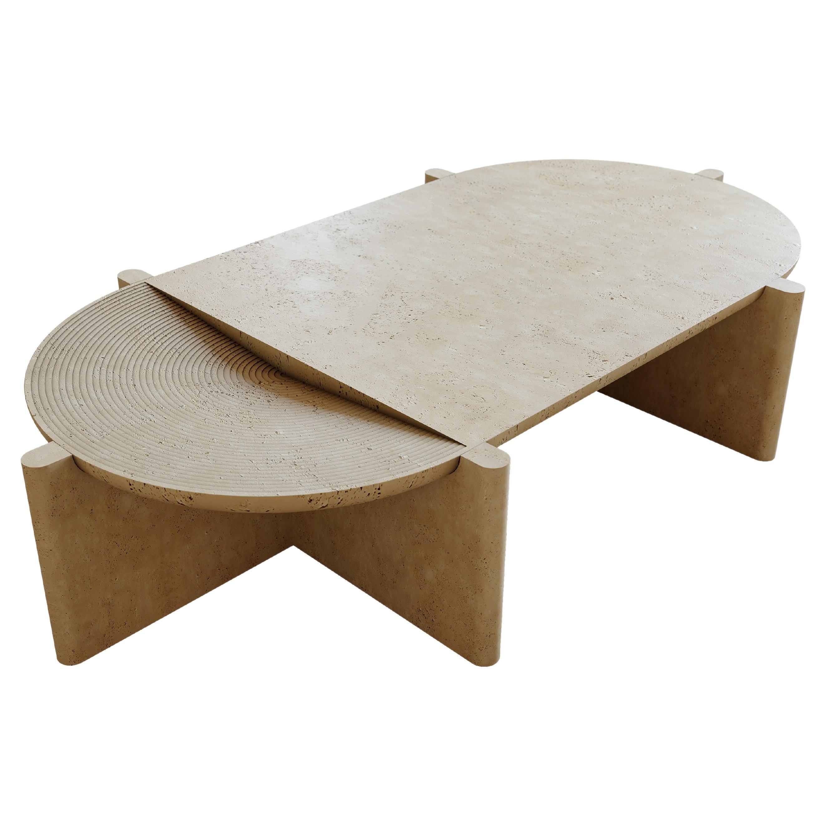 Arkhe No 1 Coffee Table Oval Travertine, Modern Sculptural by Fulden Topaloglu