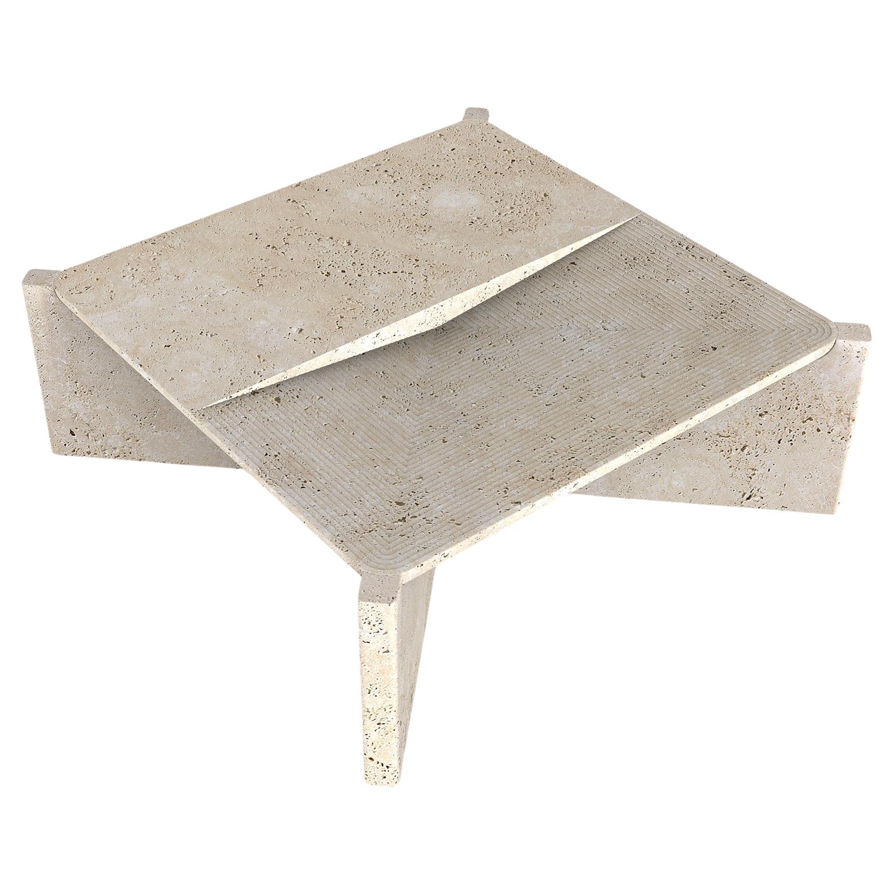 Arkhe No 1 Coffee Table Square Travertine, Modern Sculptural by Fulden Topaloglu