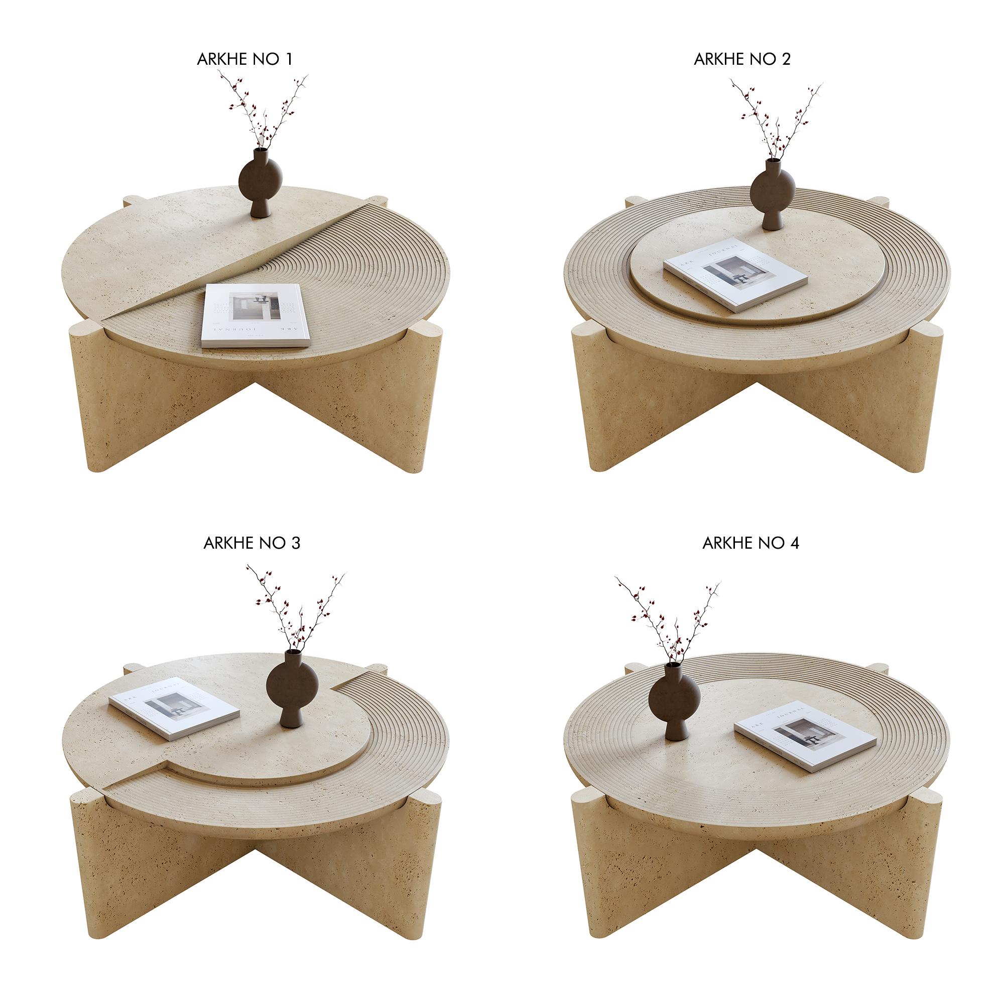 Mesa de centro Arkhe nº 1 Travertino, redonda escultórica moderna by Fulden Topaloglu en venta 2