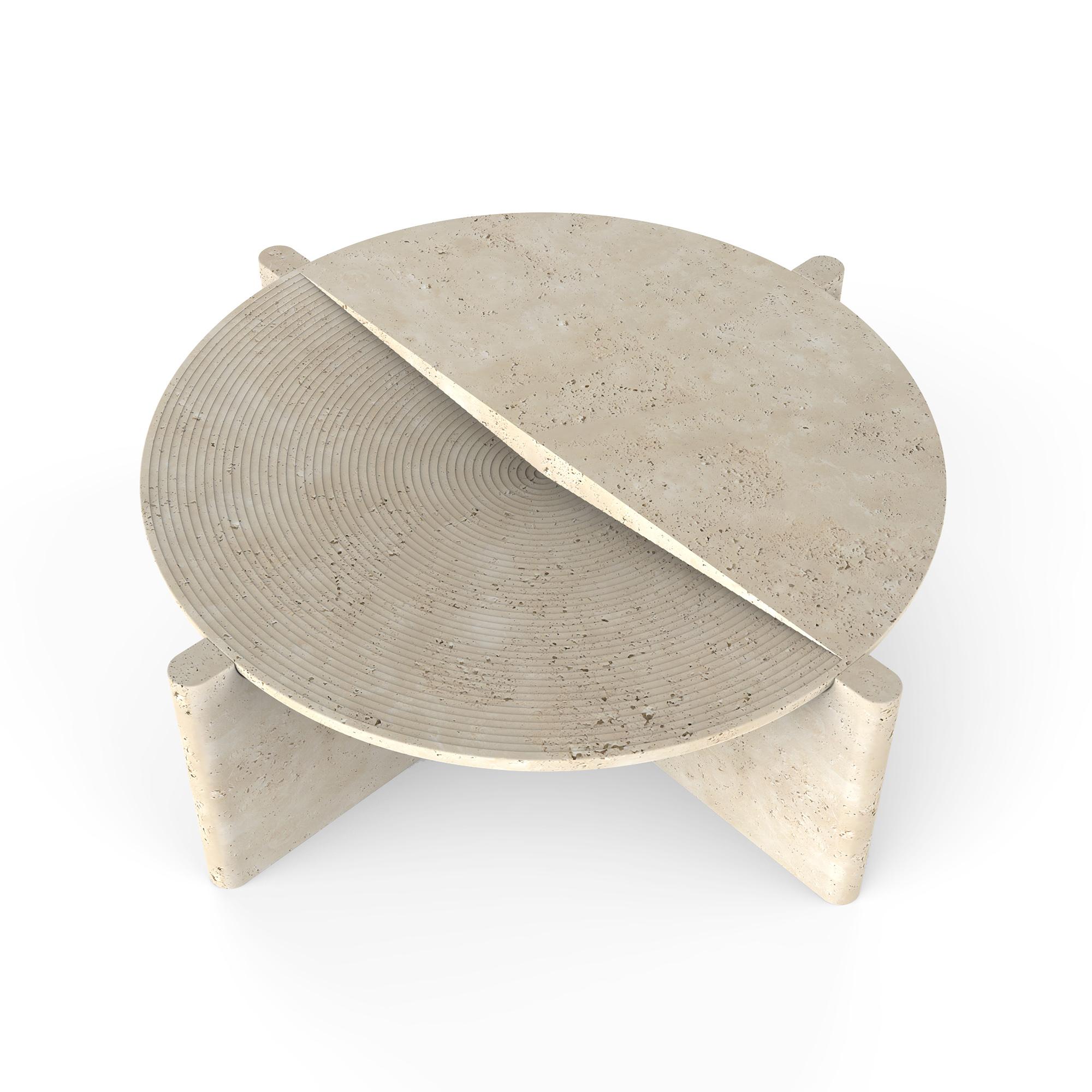 Hand-Crafted Arkhe No 1 Coffee Table Travertine, Modern Sculptural Round by Fulden Topaloglu For Sale