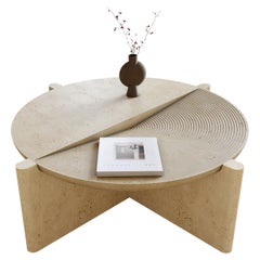 Arkhe No 1 Coffee Table Travertine, Modern Sculptural Round by Fulden Topaloglu