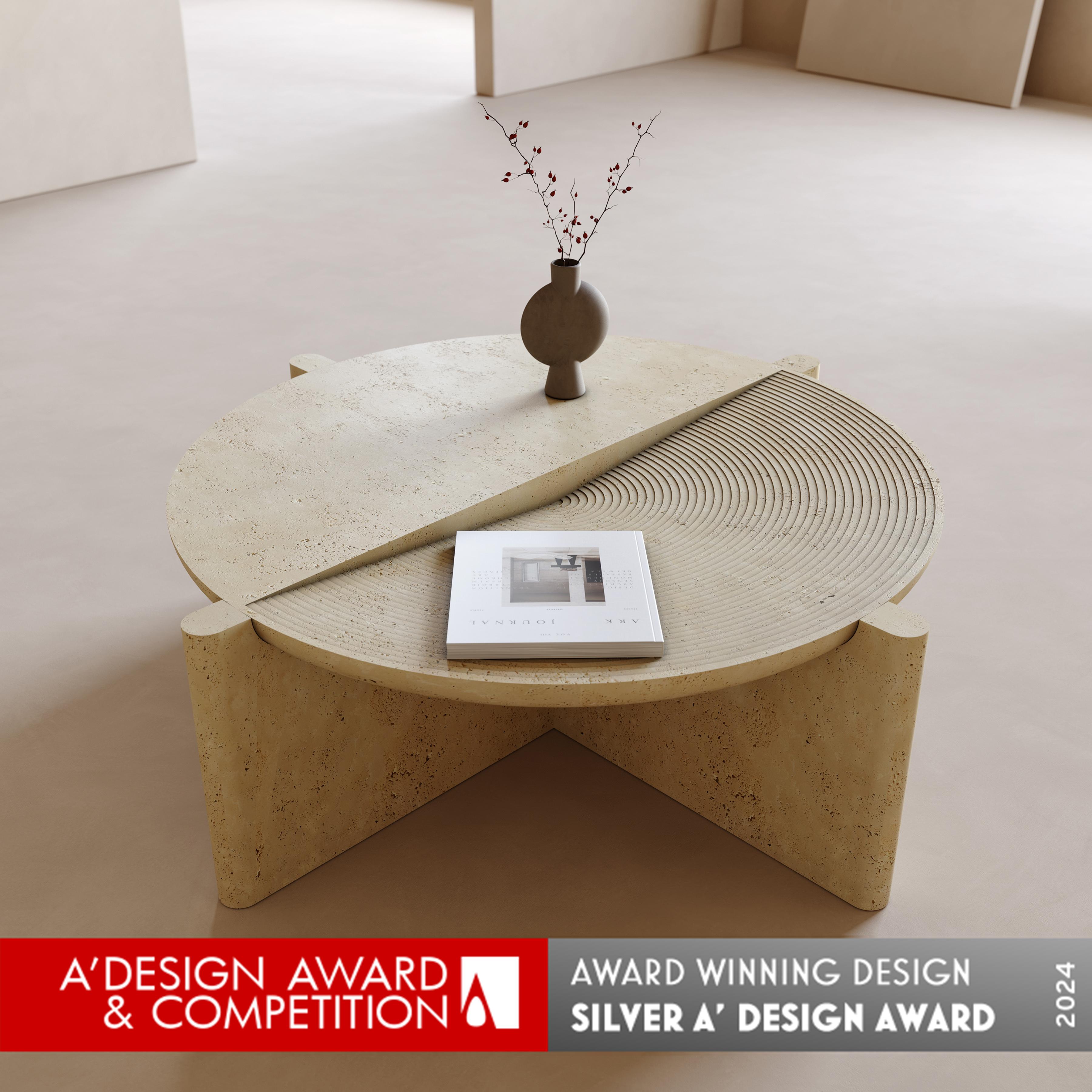 Arkhe No 1 Coffee Table Travertine Sculptural Round by Fulden Topaloglu in Stock For Sale 3