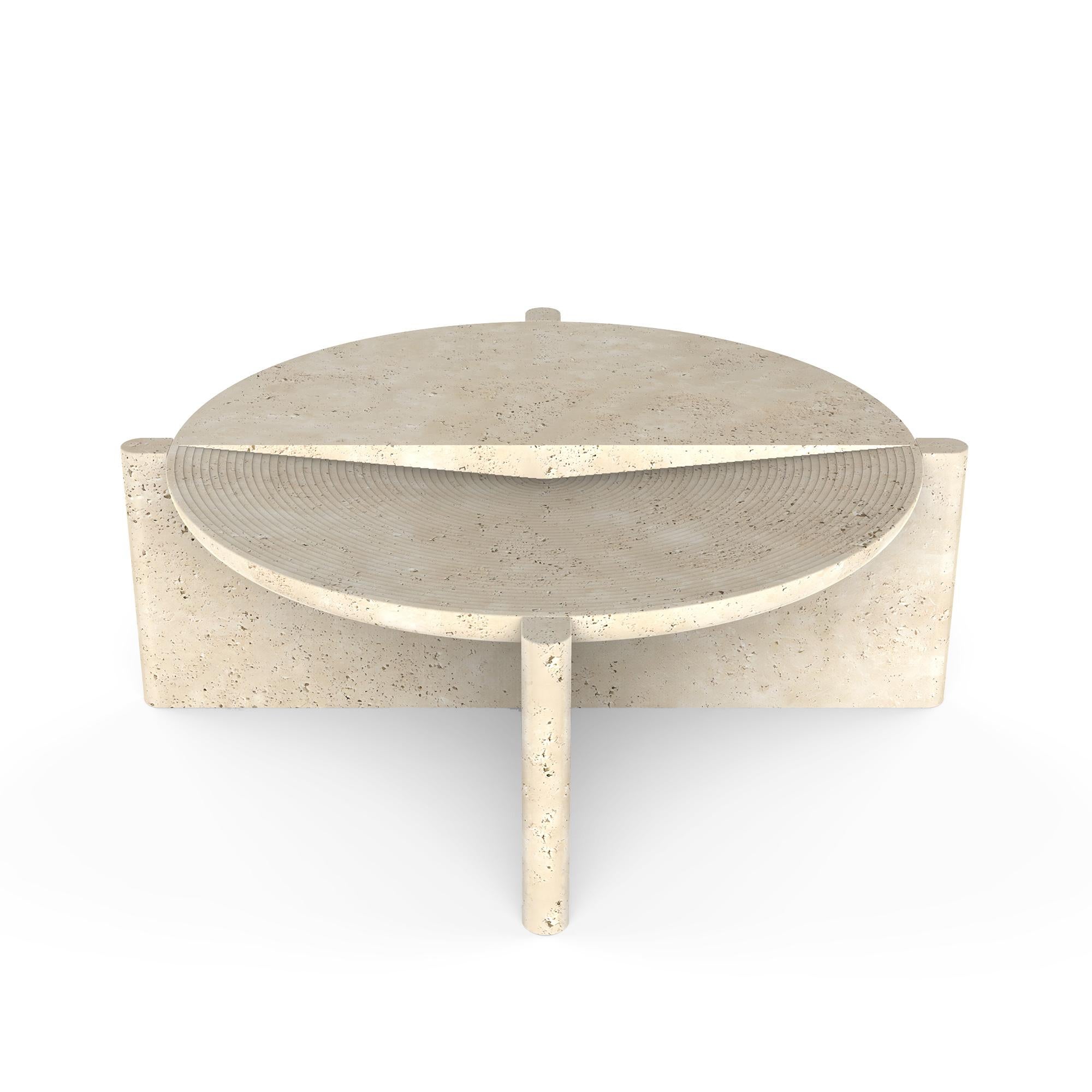 Modern Arkhe No 1 Coffee Table Travertine Sculptural Round by Fulden Topaloglu in Stock For Sale
