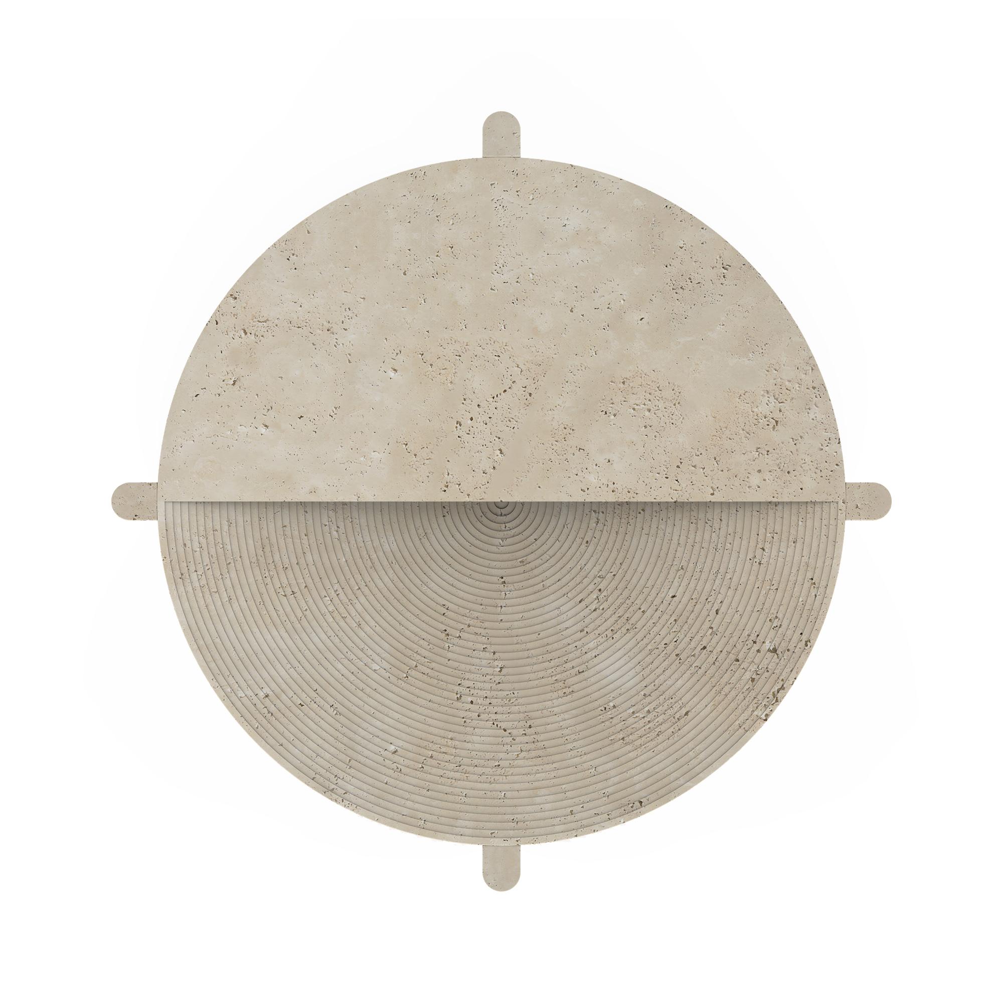 Carved Arkhe No 1 Coffee Table Travertine Sculptural Round by Fulden Topaloglu in Stock For Sale