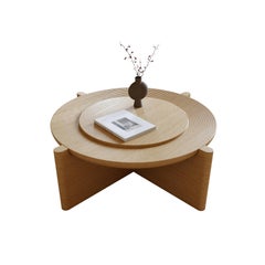 Arkhe No 2 Coffee Table in Solid Oak Modern Sculptural Round by Fulden Topaloglu