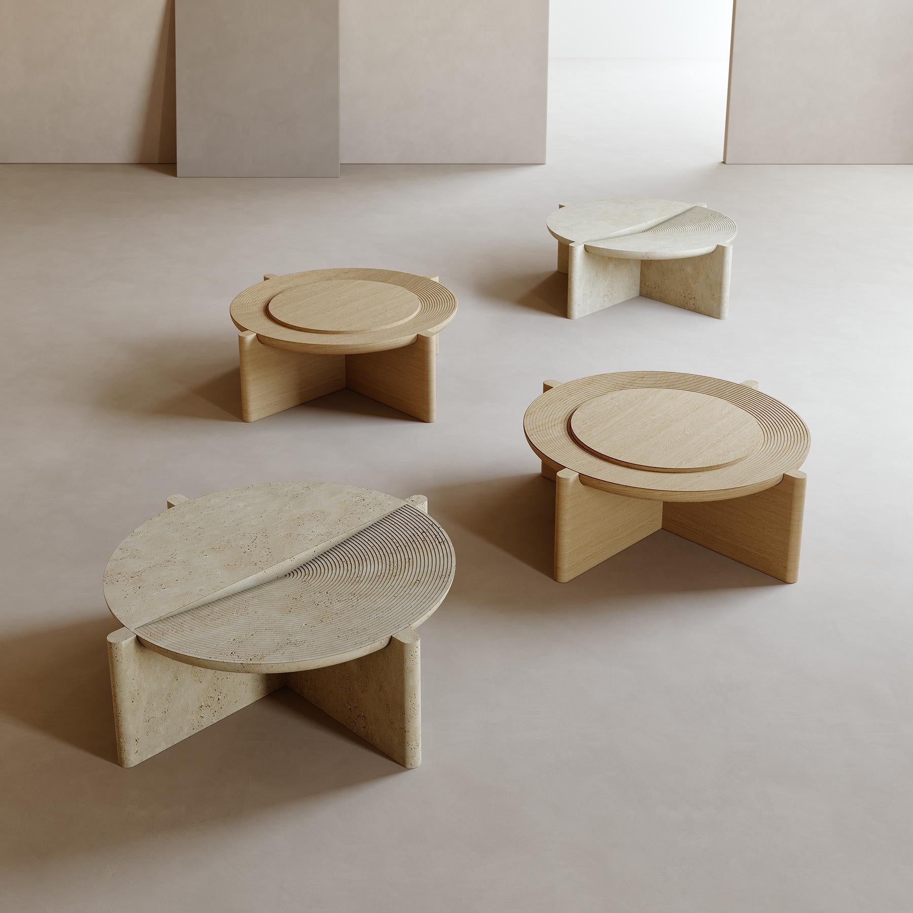 Arkhe No 2 Coffee Table in Solid Oak Modern Sculptural Round by Fulden Topaloglu In New Condition For Sale In Istanbul, TR