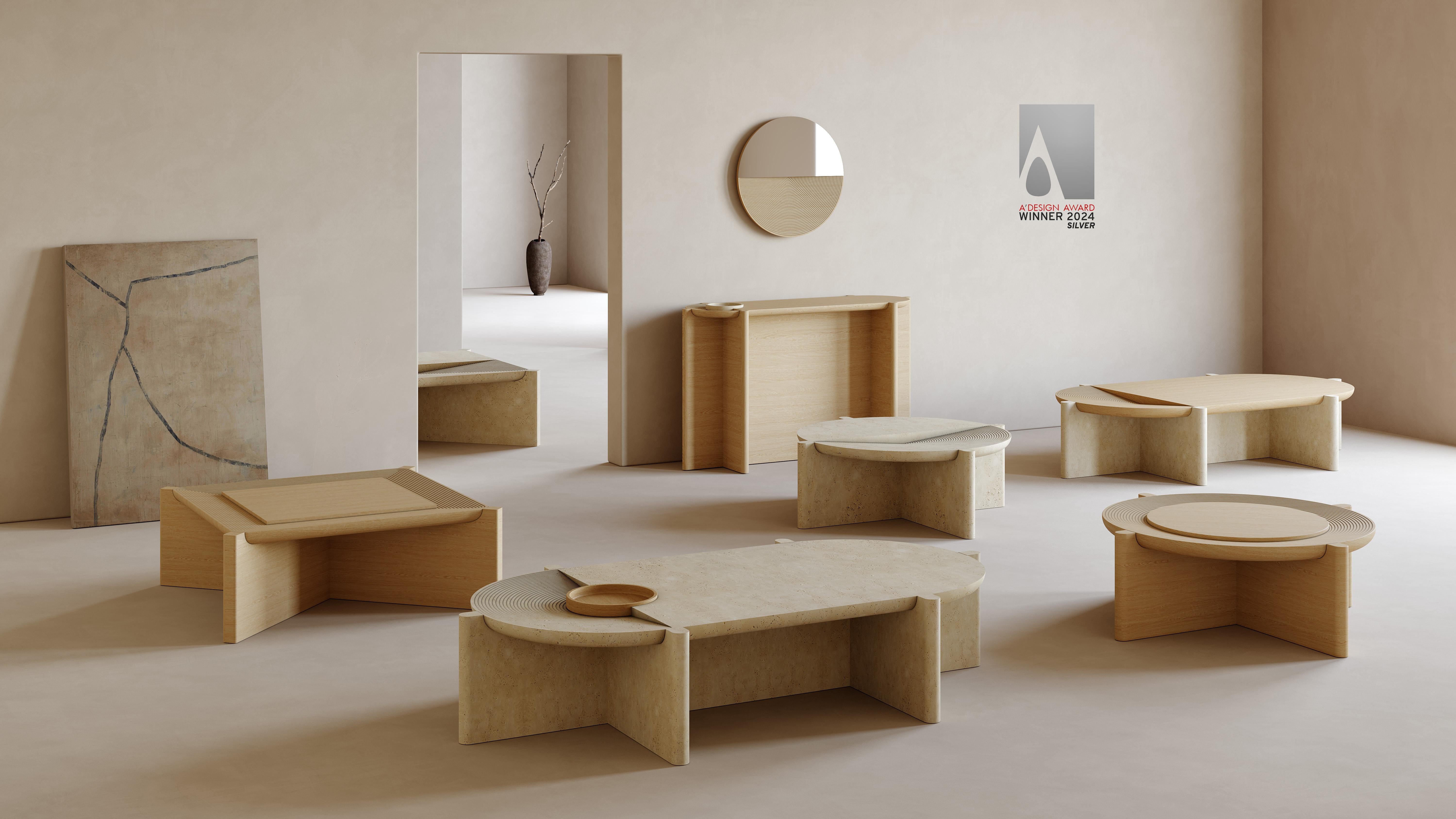 Wood Arkhe No 2 Coffee Table in Solid Oak Modern Sculptural Round by Fulden Topaloglu For Sale