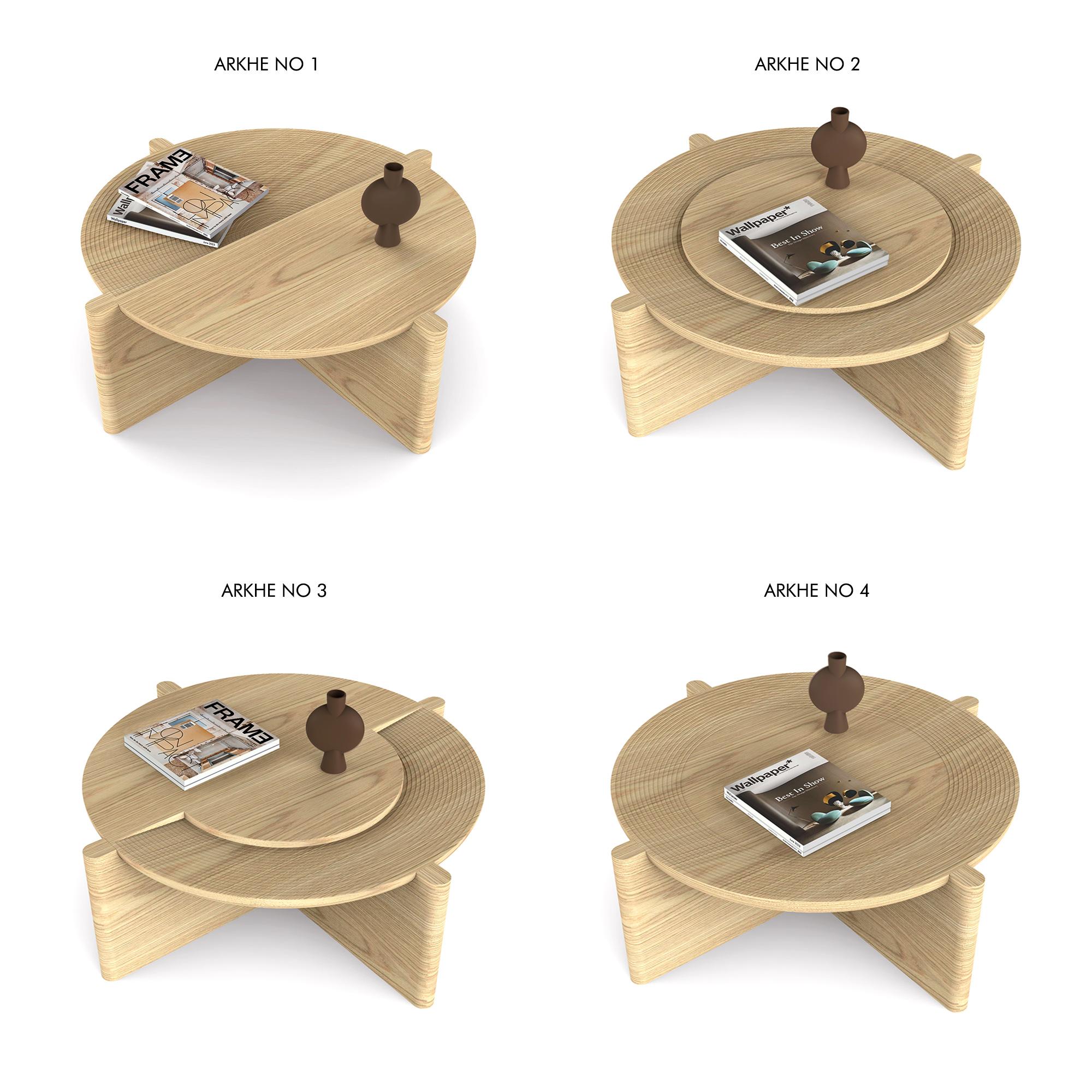 Arkhe No 2 Coffee Table in Solid Oak Modern Sculptural Round by Fulden Topaloglu For Sale 1