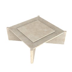 Arkhe No 2 Coffee Table Square Travertine, Modern Sculptural by Fulden Topaloglu