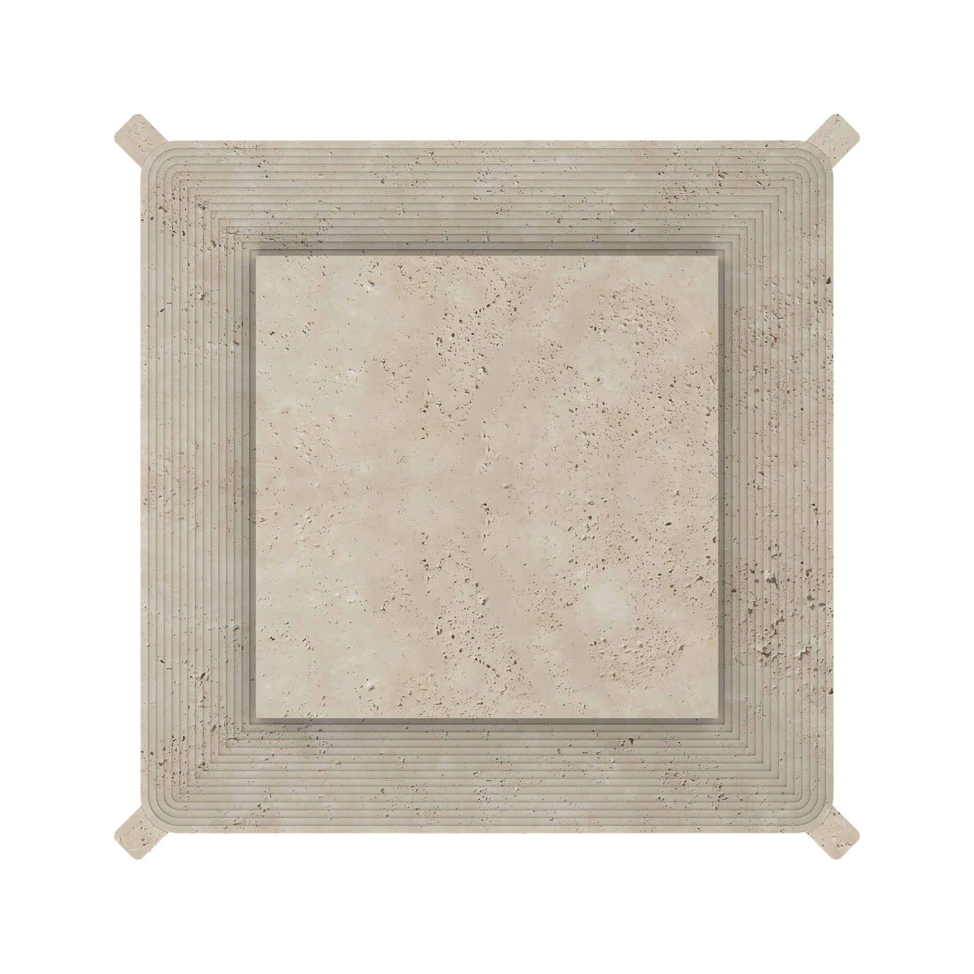 Carved Arkhe No 2 Coffee Table Square Travertine, Modern Sculptural by Fulden Topaloglu For Sale