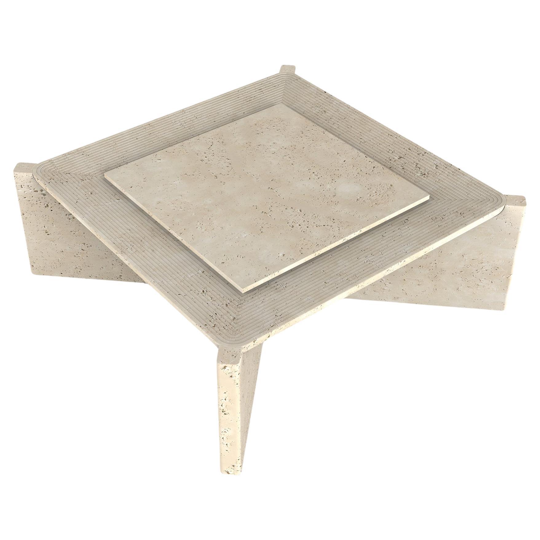 Arkhe No 2 Coffee Table Square Travertine, Modern Sculptural by Fulden Topaloglu For Sale
