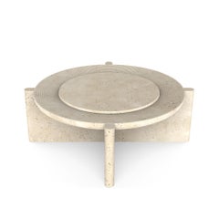 Arkhe No 2 Coffee Table Travertine, Modern Sculptural Round by Fulden Topaloglu