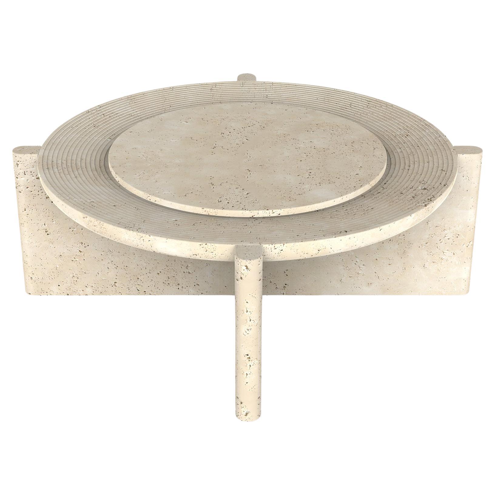 Arkhe No 2 Coffee Table Travertine, Modern Sculptural Round by Fulden Topaloglu For Sale