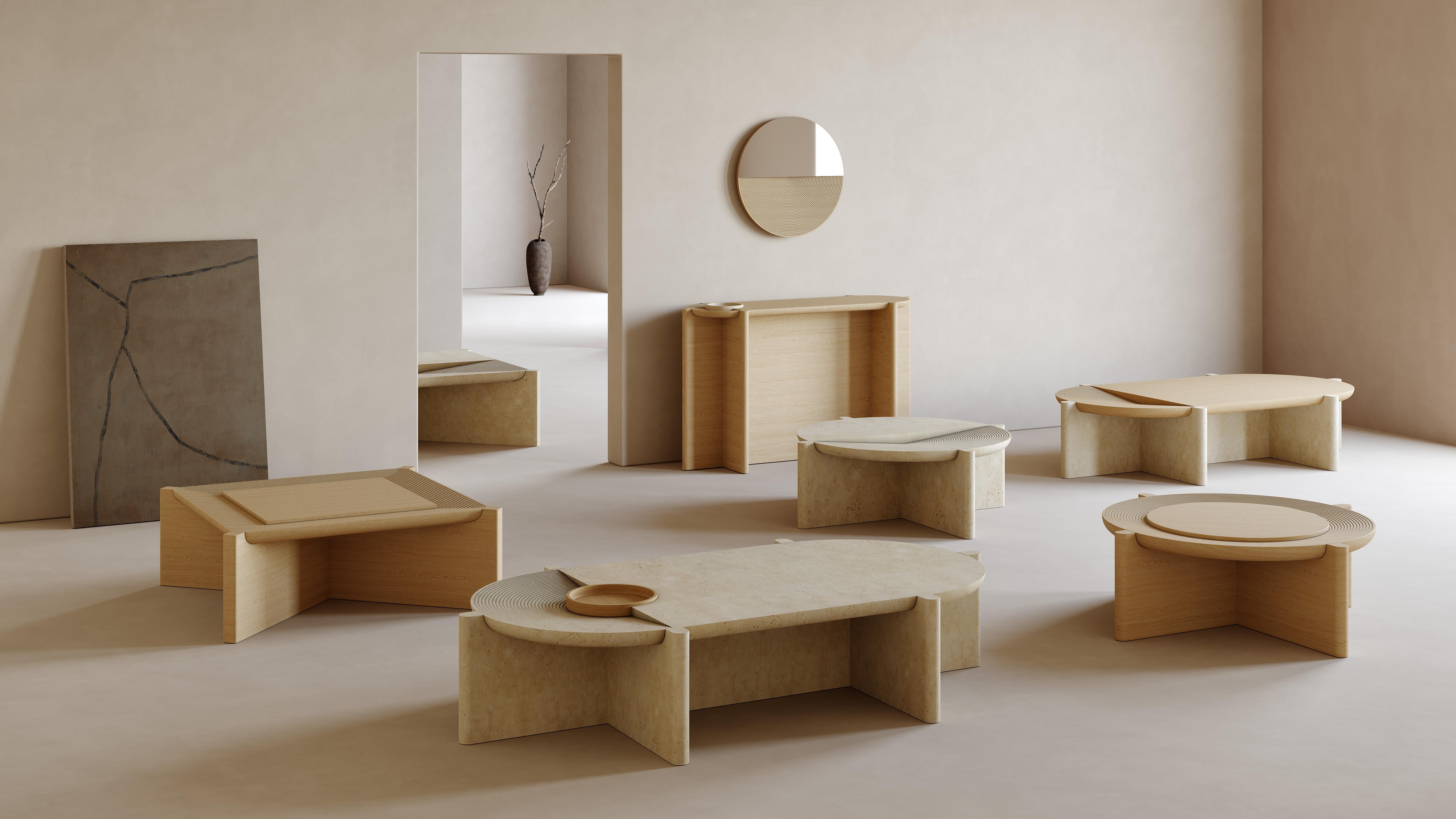 Arkhe No 3 Coffee Table Square Travertine, Modern Sculptural by Fulden Topaloglu For Sale 2