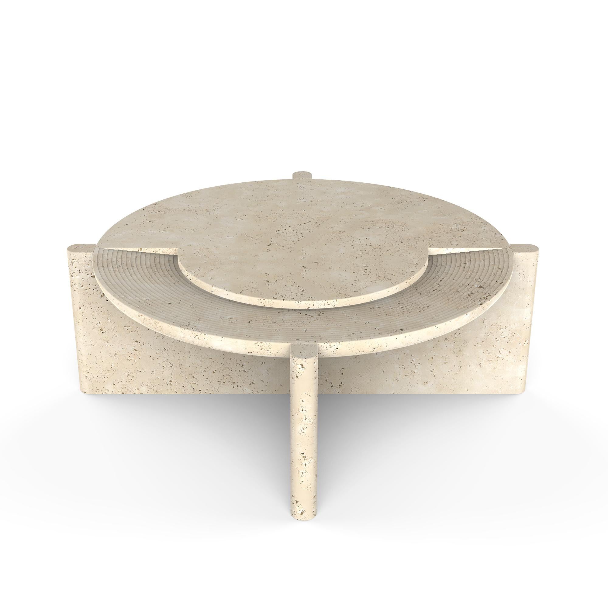 Turkish Arkhe No 3 Coffee Table Travertine, Modern Sculptural Round by Fulden Topaloglu For Sale