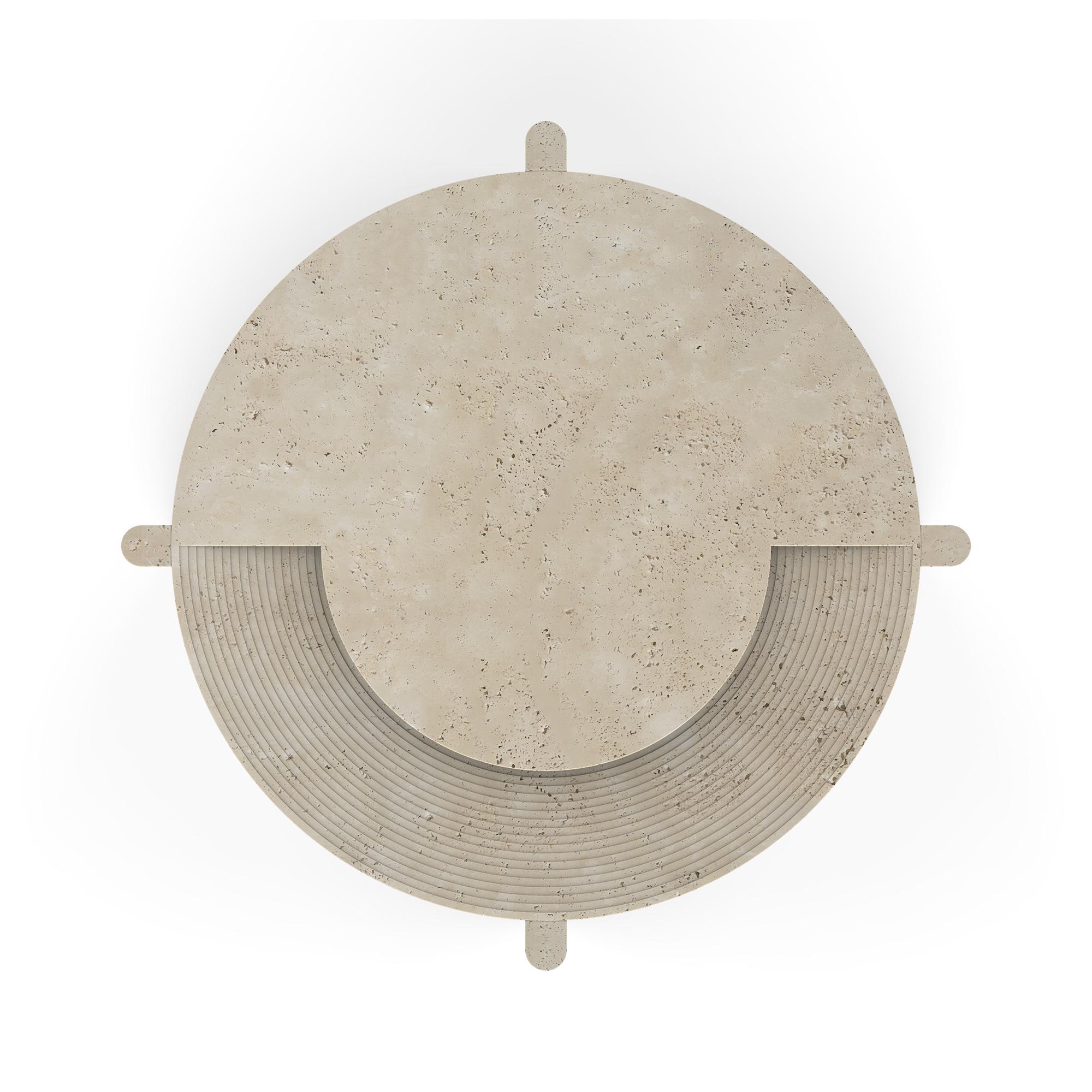 Carved Arkhe No 3 Coffee Table Travertine, Modern Sculptural Round by Fulden Topaloglu For Sale