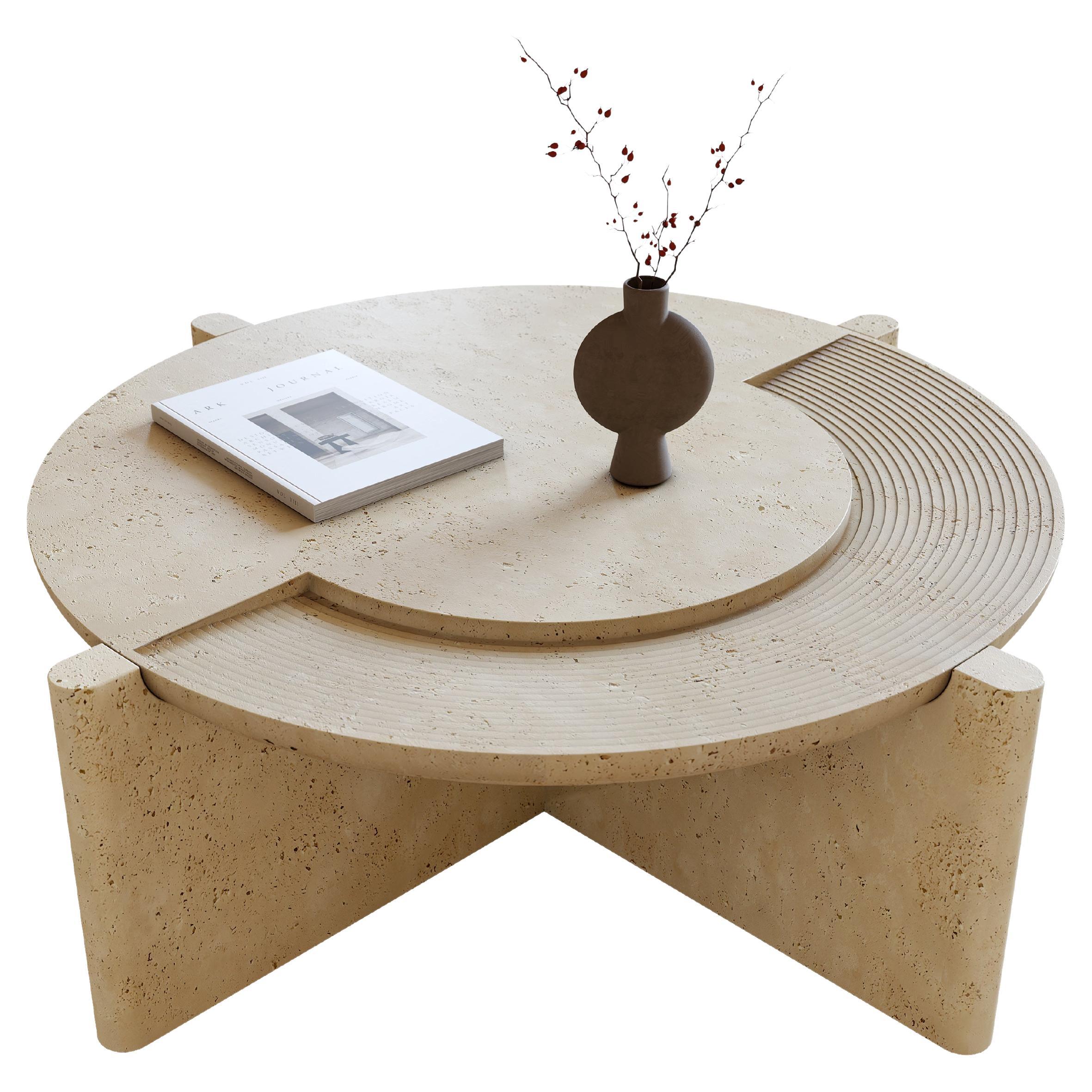 Arkhe No 3 Coffee Table Travertine, Modern Sculptural Round by Fulden Topaloglu