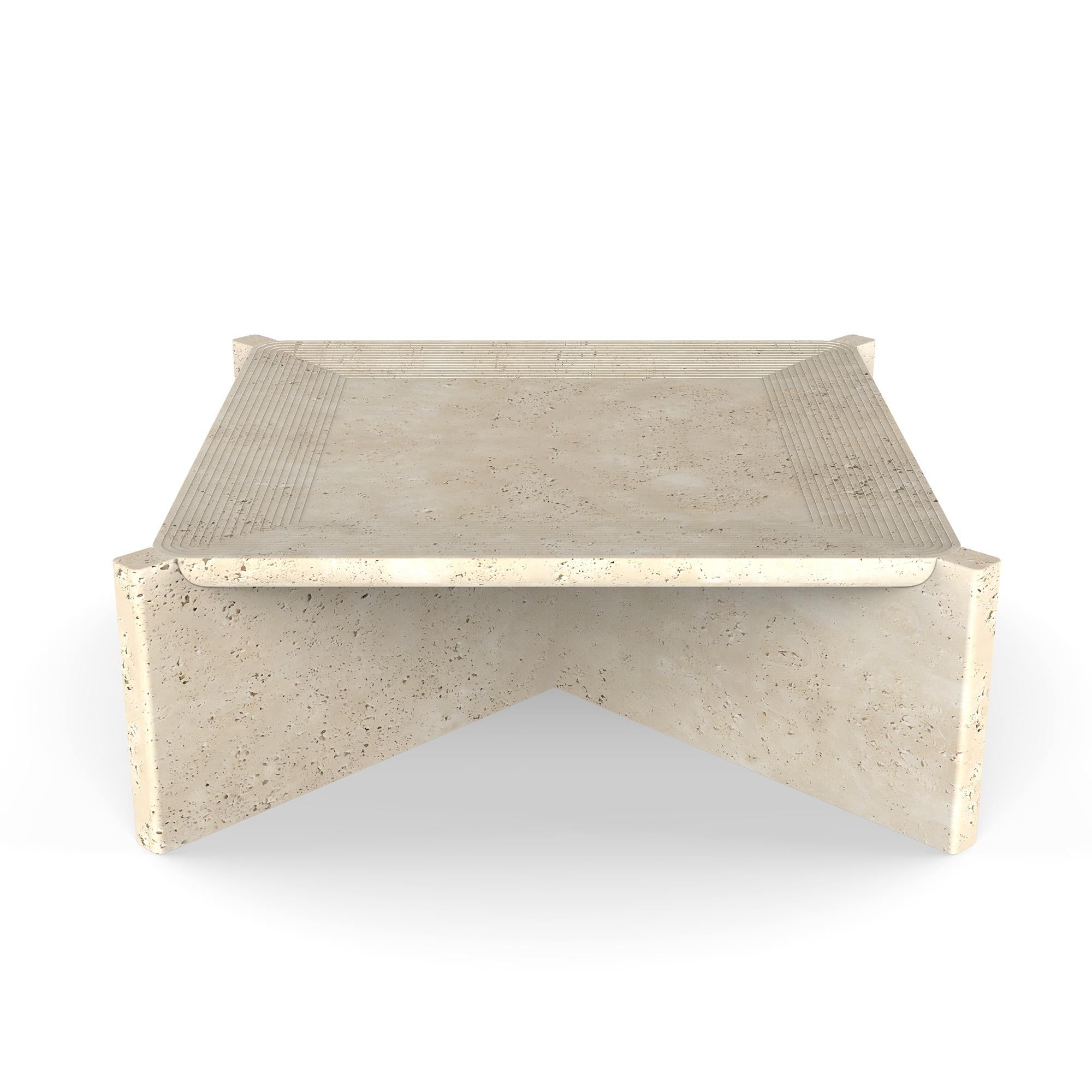 Turkish Arkhe No 4 Coffee Table Square Travertine, Modern Sculptural by Fulden Topaloglu For Sale