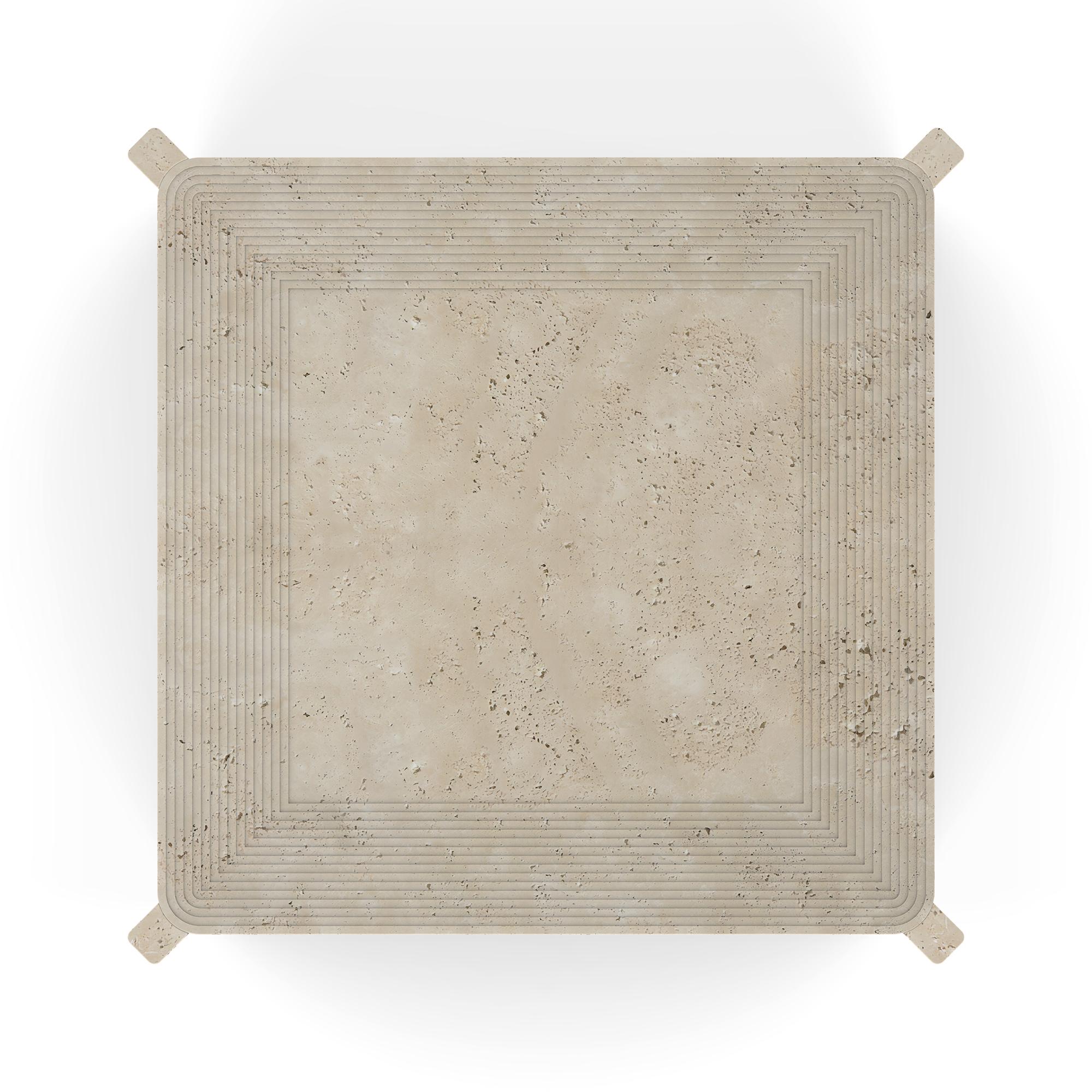 Arkhe No 4 Coffee Table Square Travertine, Modern Sculptural by Fulden Topaloglu In New Condition For Sale In Istanbul, TR