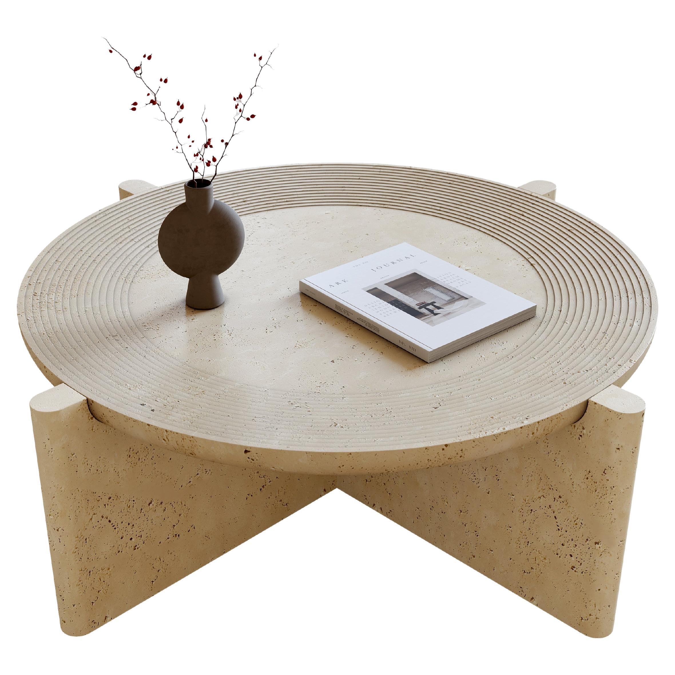 Arkhe No 4 Coffee Table Travertine, Modern Sculptural Round by Fulden Topaloglu