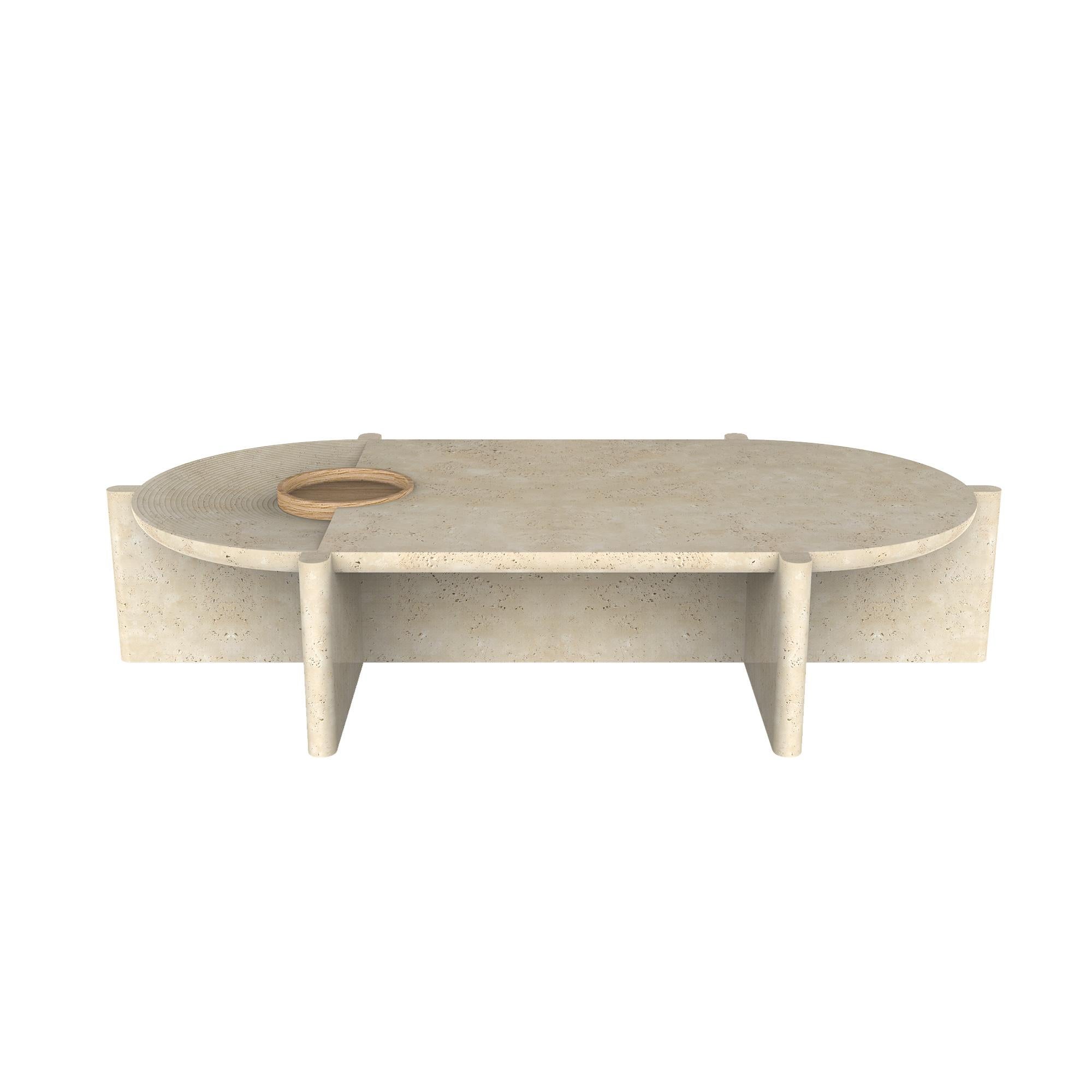 Postmoderne Table basse ovale no 3 en travertin Arkhe par Studio Kali en vente