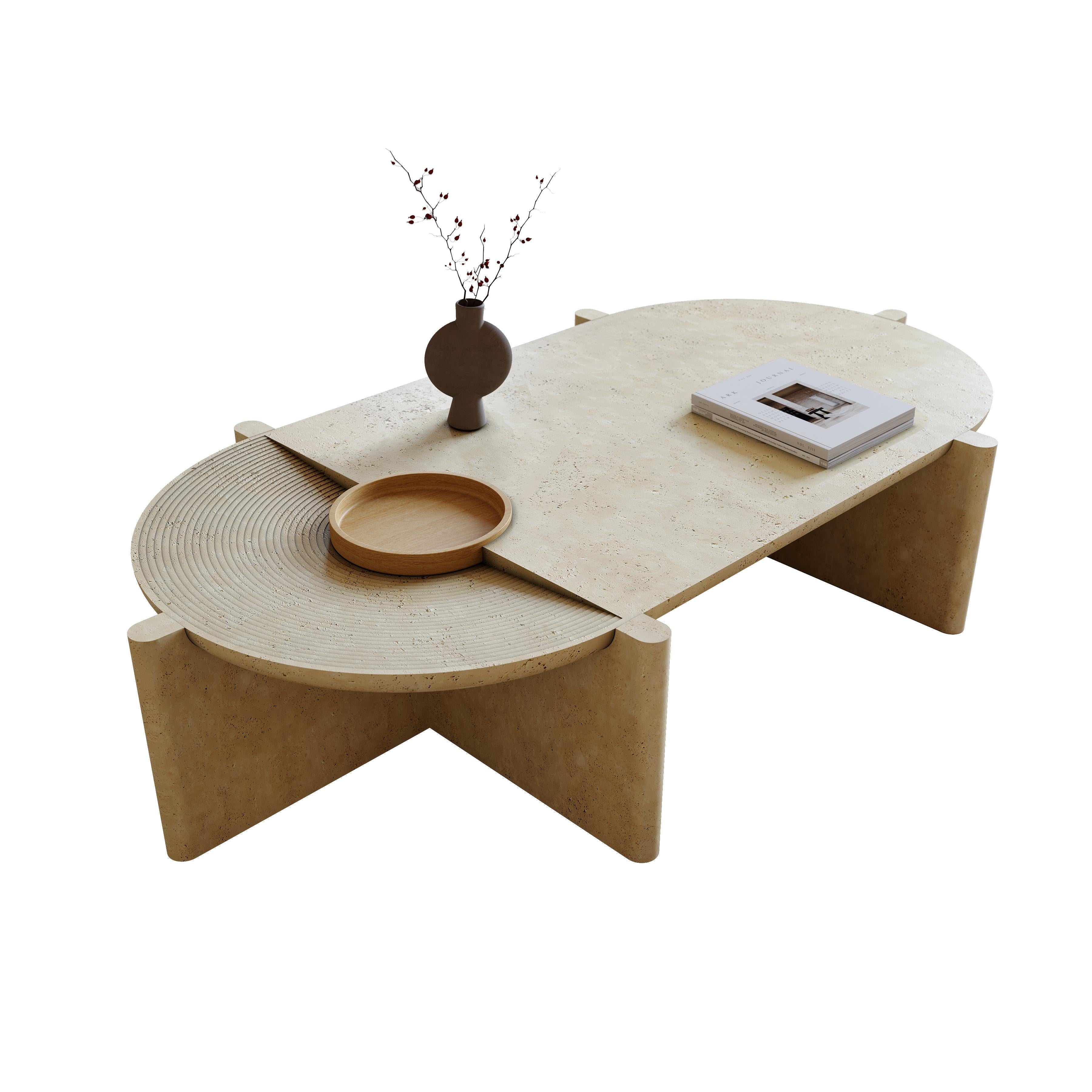 Table basse ovale no 3 en travertin Arkhe par Studio Kali Neuf - En vente à Geneve, CH