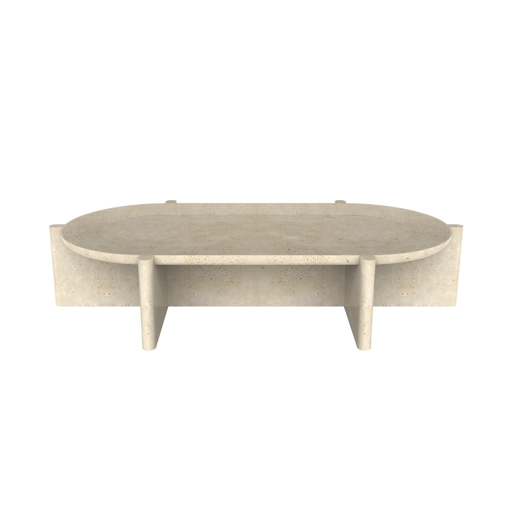 Postmoderne Table basse ovale no 4 en travertin Arkhe par Studio Kali en vente
