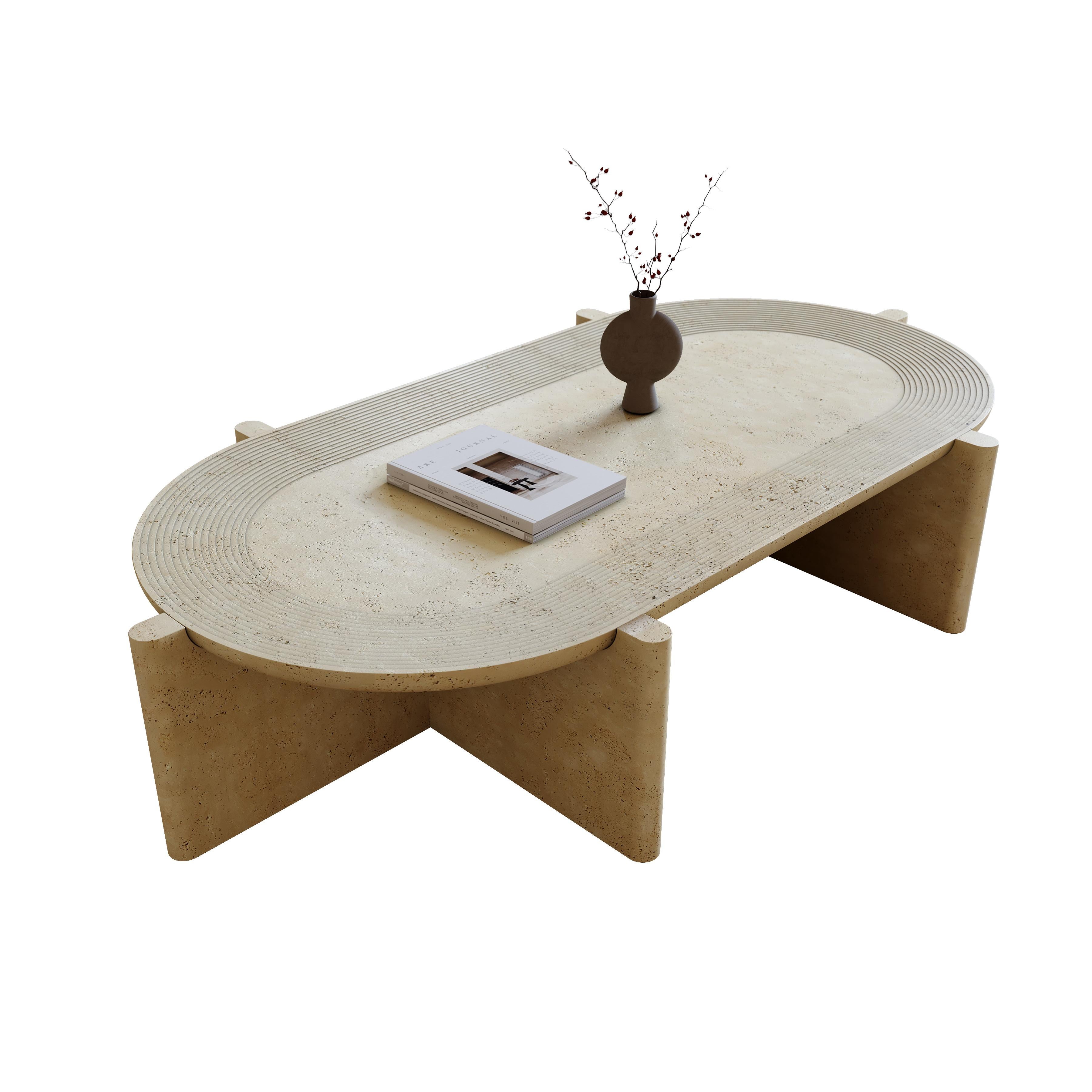 Table basse ovale no 4 en travertin Arkhe par Studio Kali Neuf - En vente à Geneve, CH