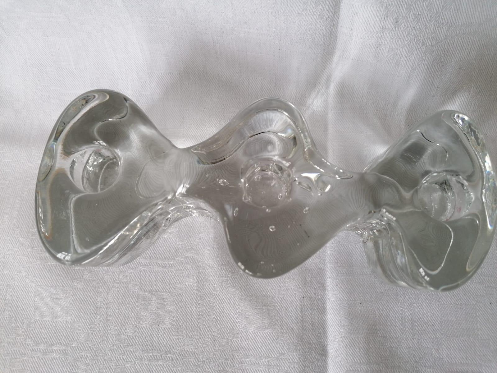 Arkipelago candlesticks by Timo Sarpaneva for Iittala.
Architectural cast clear glass block for three candles.
Glass with bubbles.