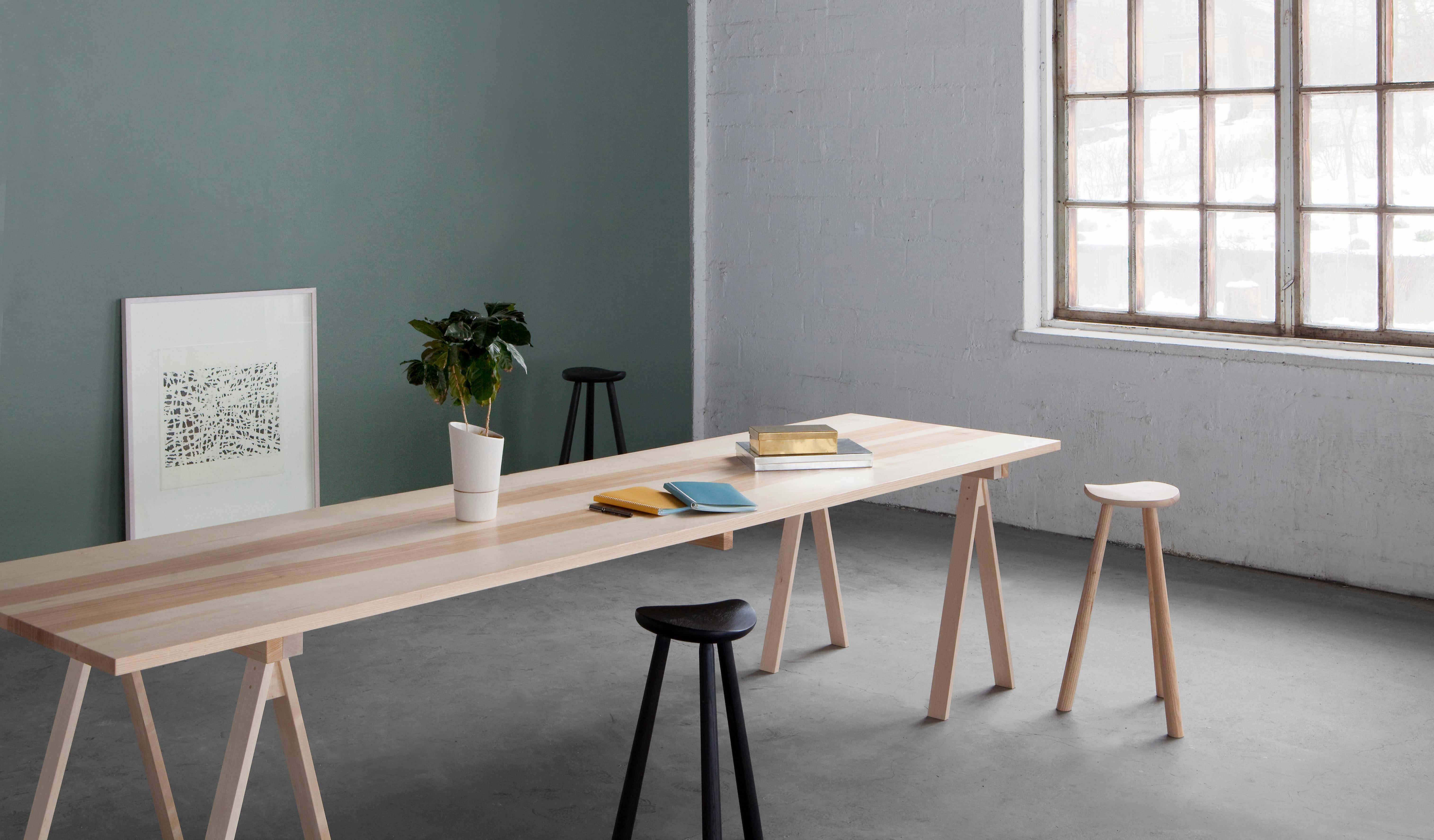 This solid wooden table top is meant to be used together with the Arkitecture PPJ trestle legs. Together they build up a practical, durable solid wooden table.

Materials
Birch, also in ash

Surface
Natural wood oil mix

Dimensions:
PPK2: 1800 x